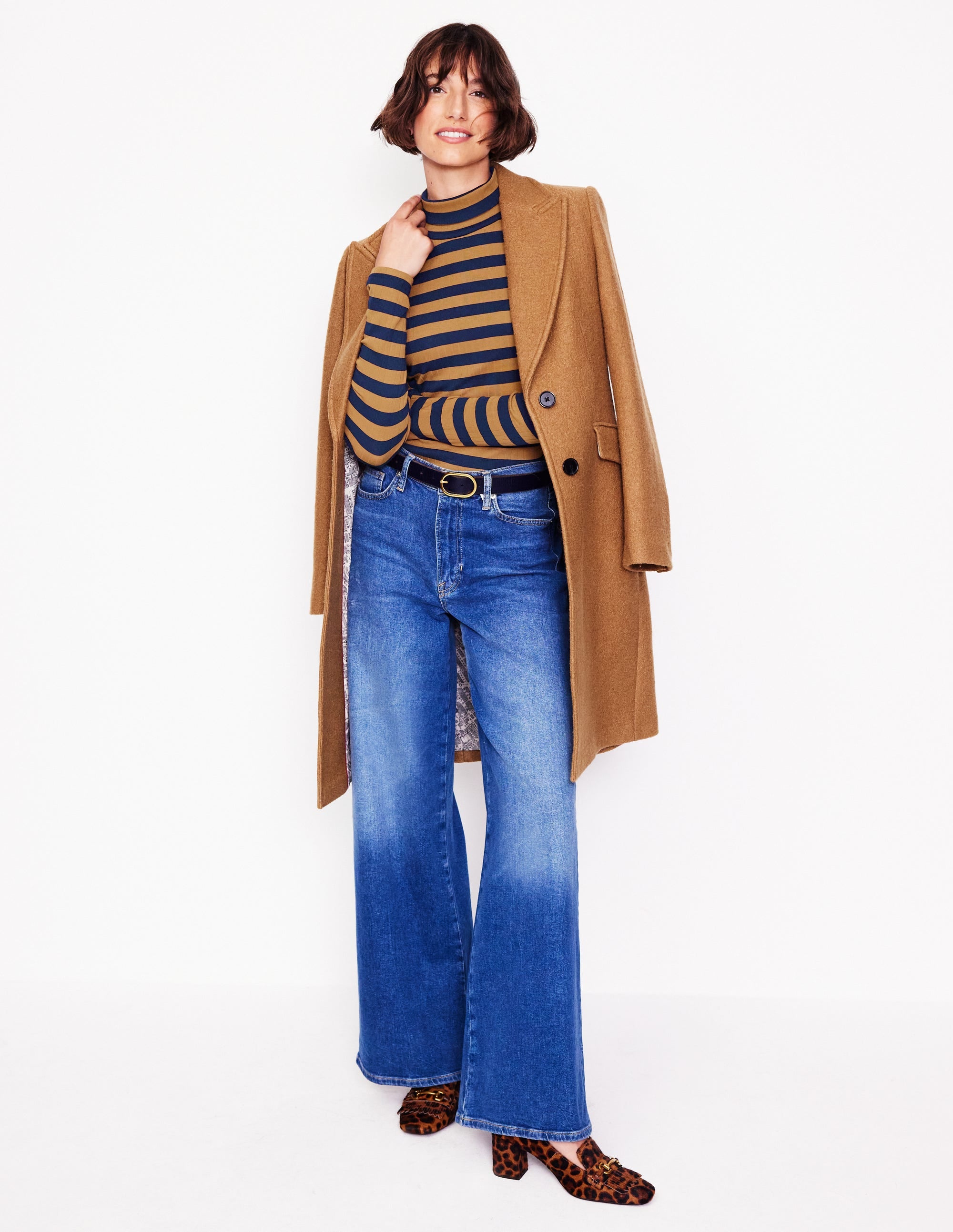 Anna Rib Roll Neck Top-French Navy,Camel - Image 4