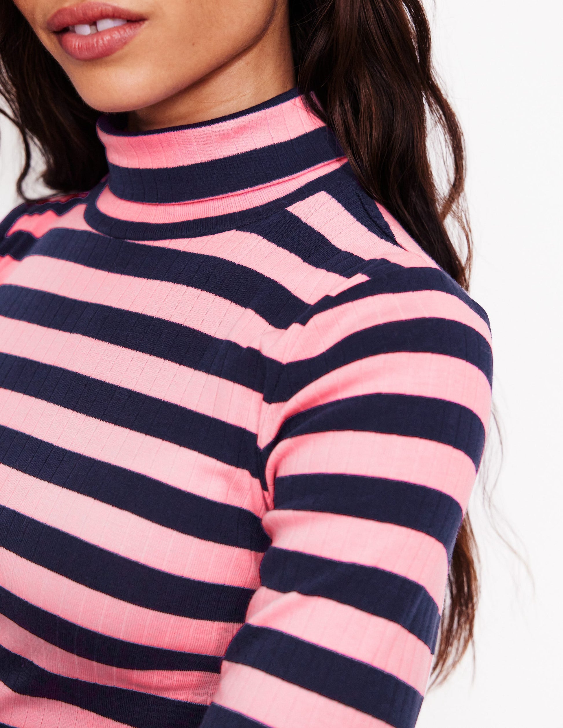 Anna Rib Roll Neck Top-Spring Blossom and French Navy-2