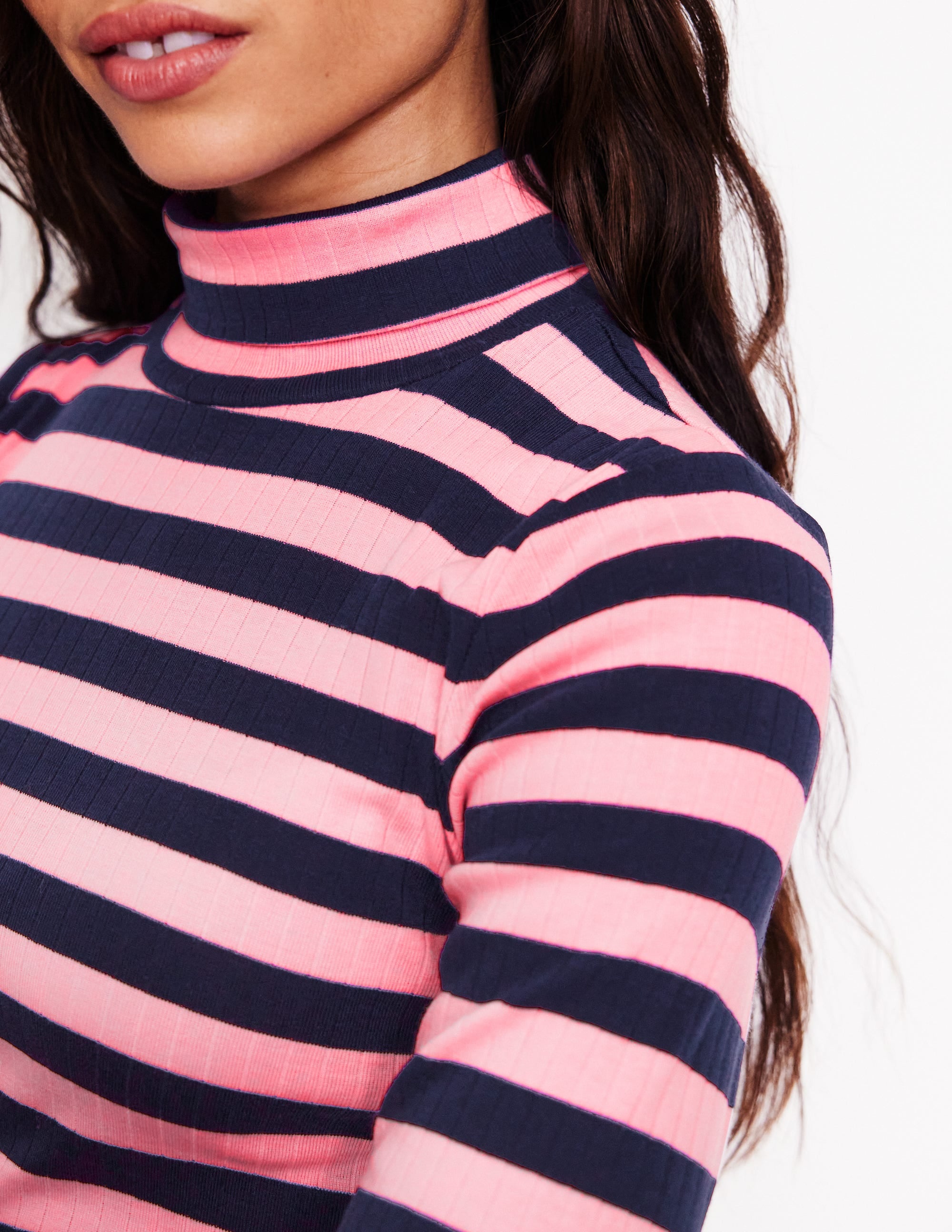 Anna Rib Roll Neck Top-Spring Blossom and French Navy - Image 2