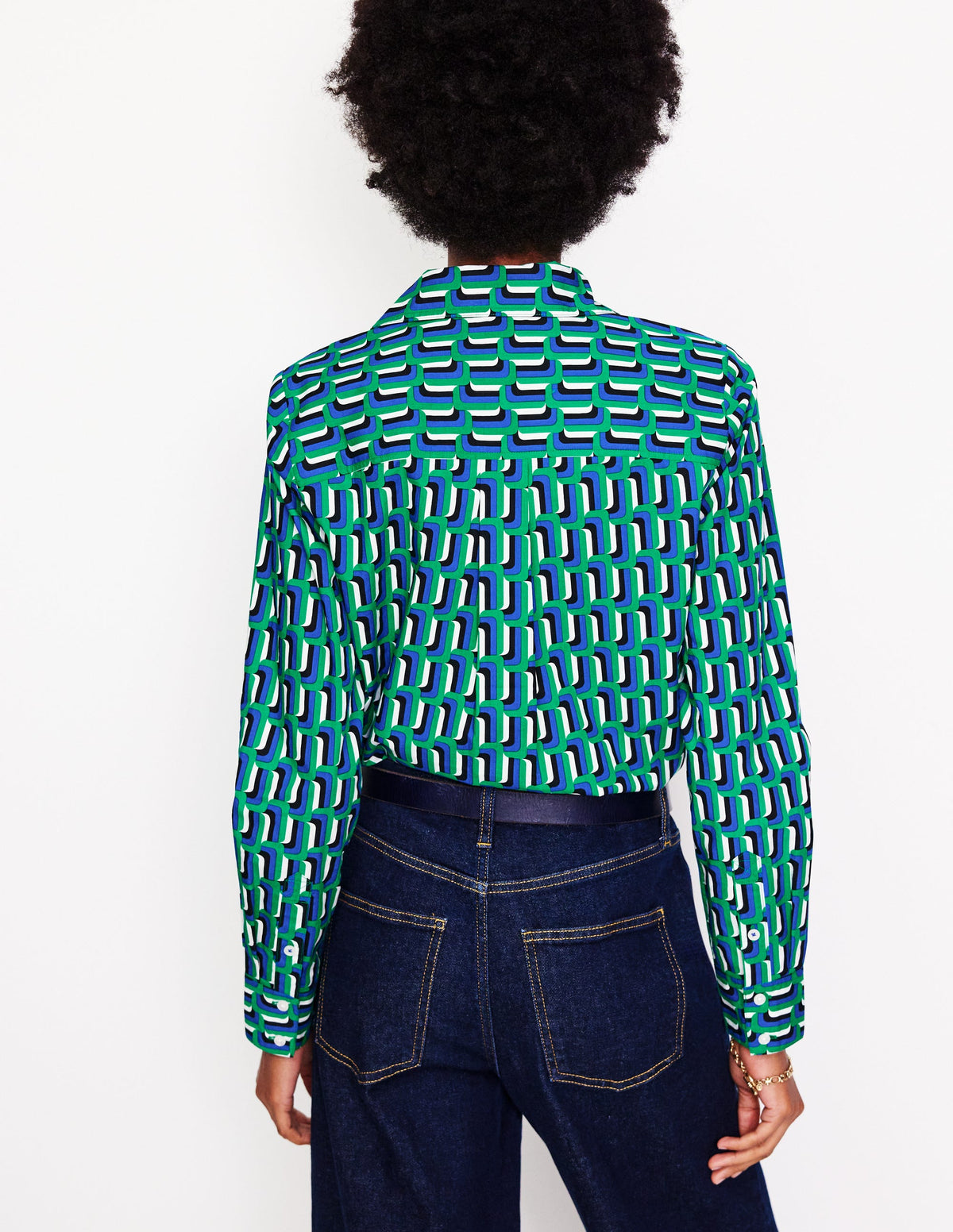 Sienna Cotton Shirt-Green and Blue, Falling Geo-3