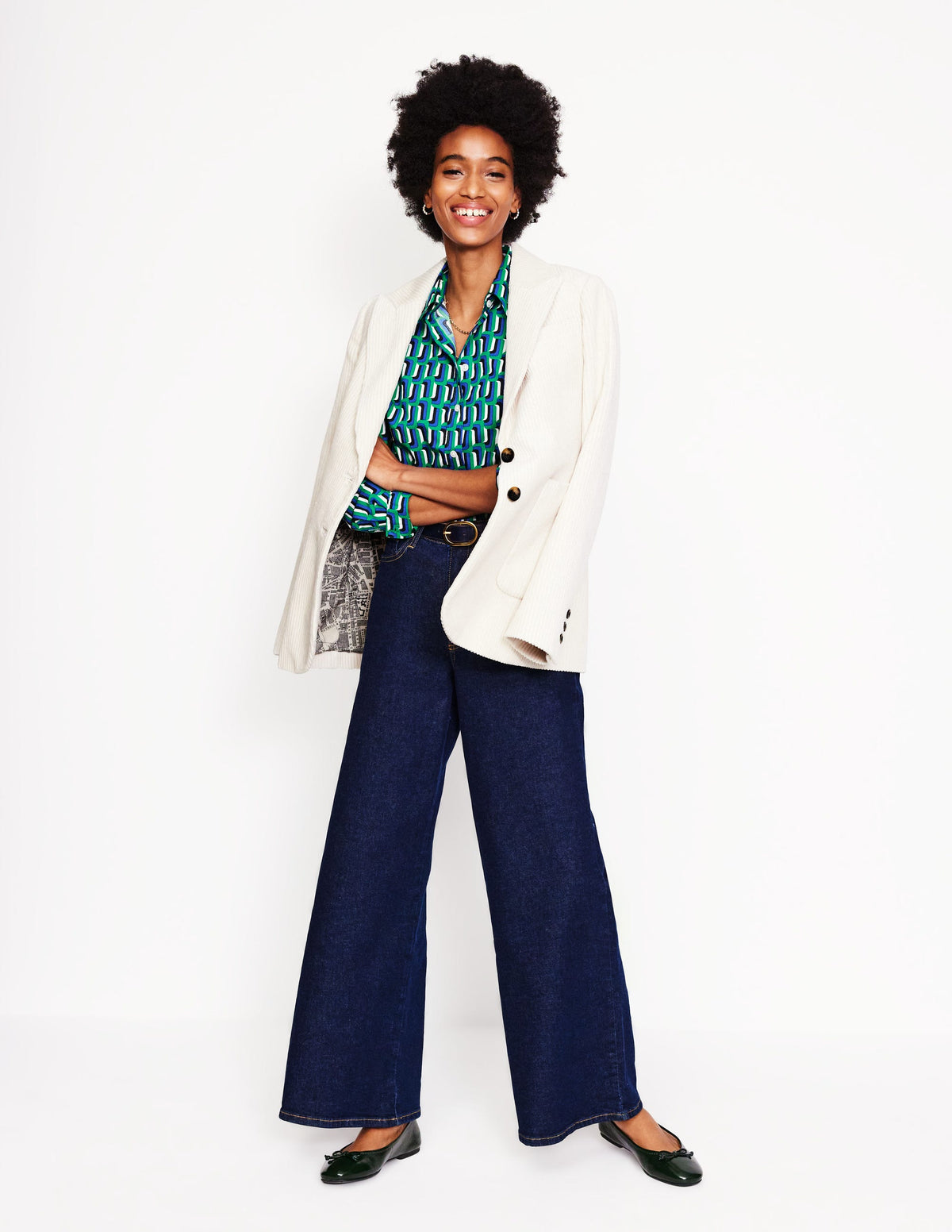 Sienna Cotton Shirt-Green and Blue, Falling Geo-4