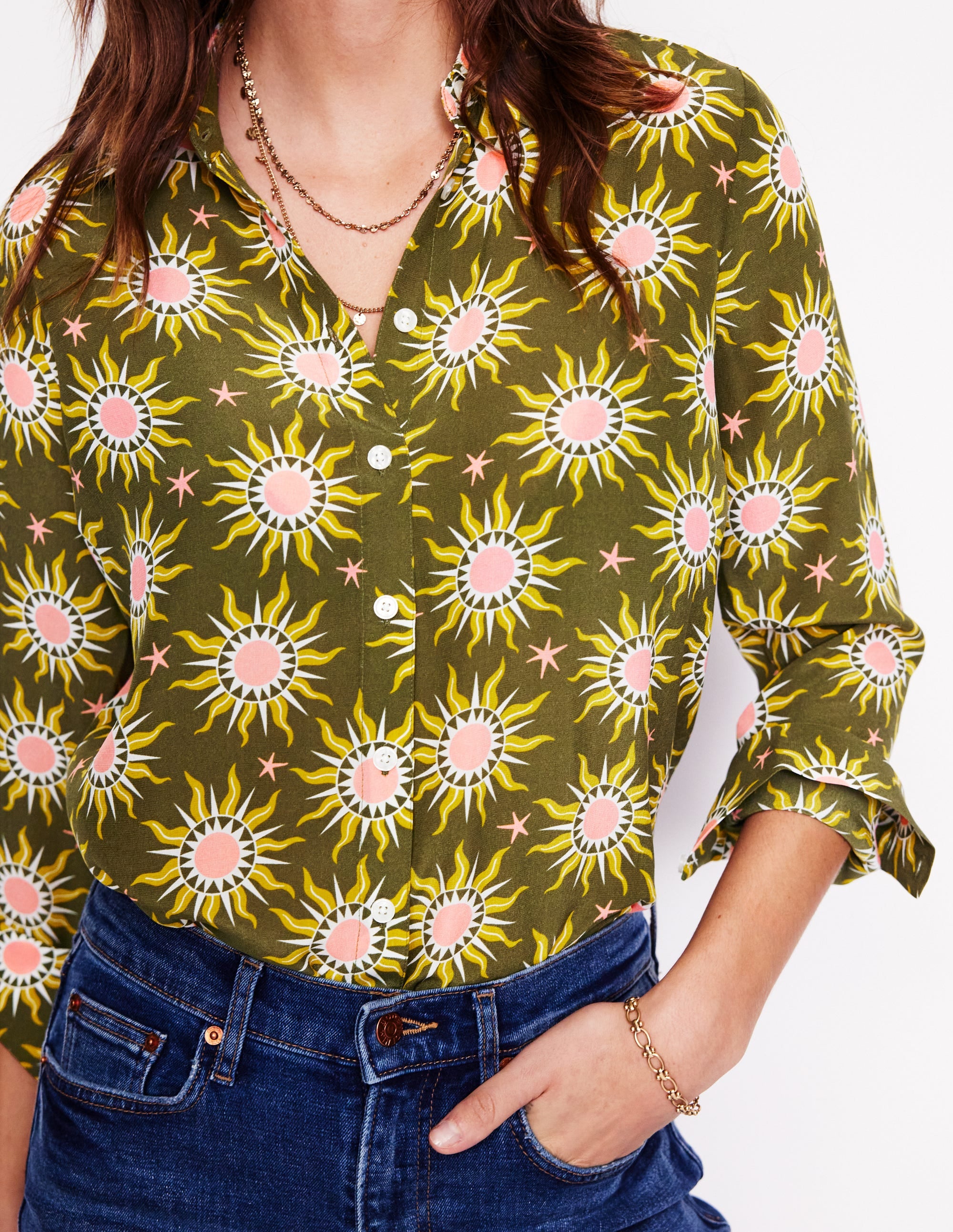 Sienna Silk Shirt-Woodland Green, Celestial - Image 2