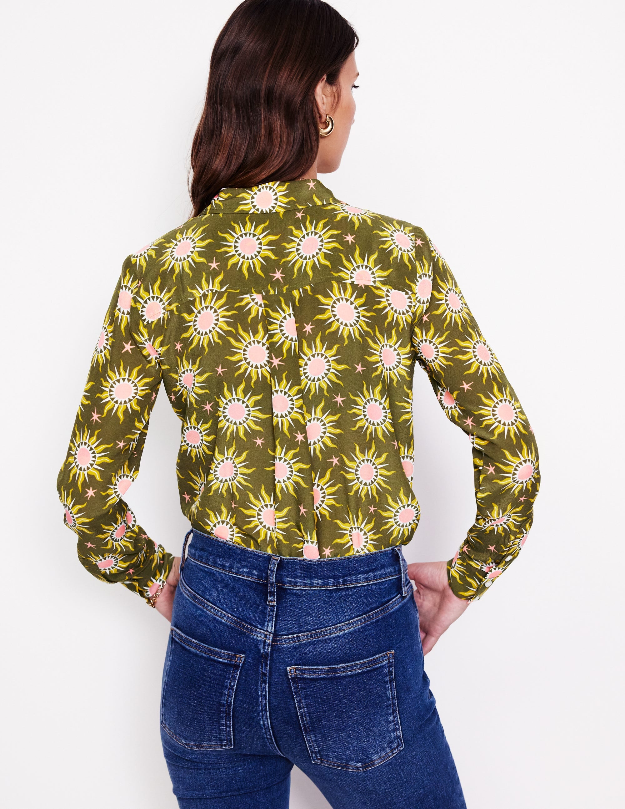 Sienna Silk Shirt-Woodland Green, Celestial - Image 3