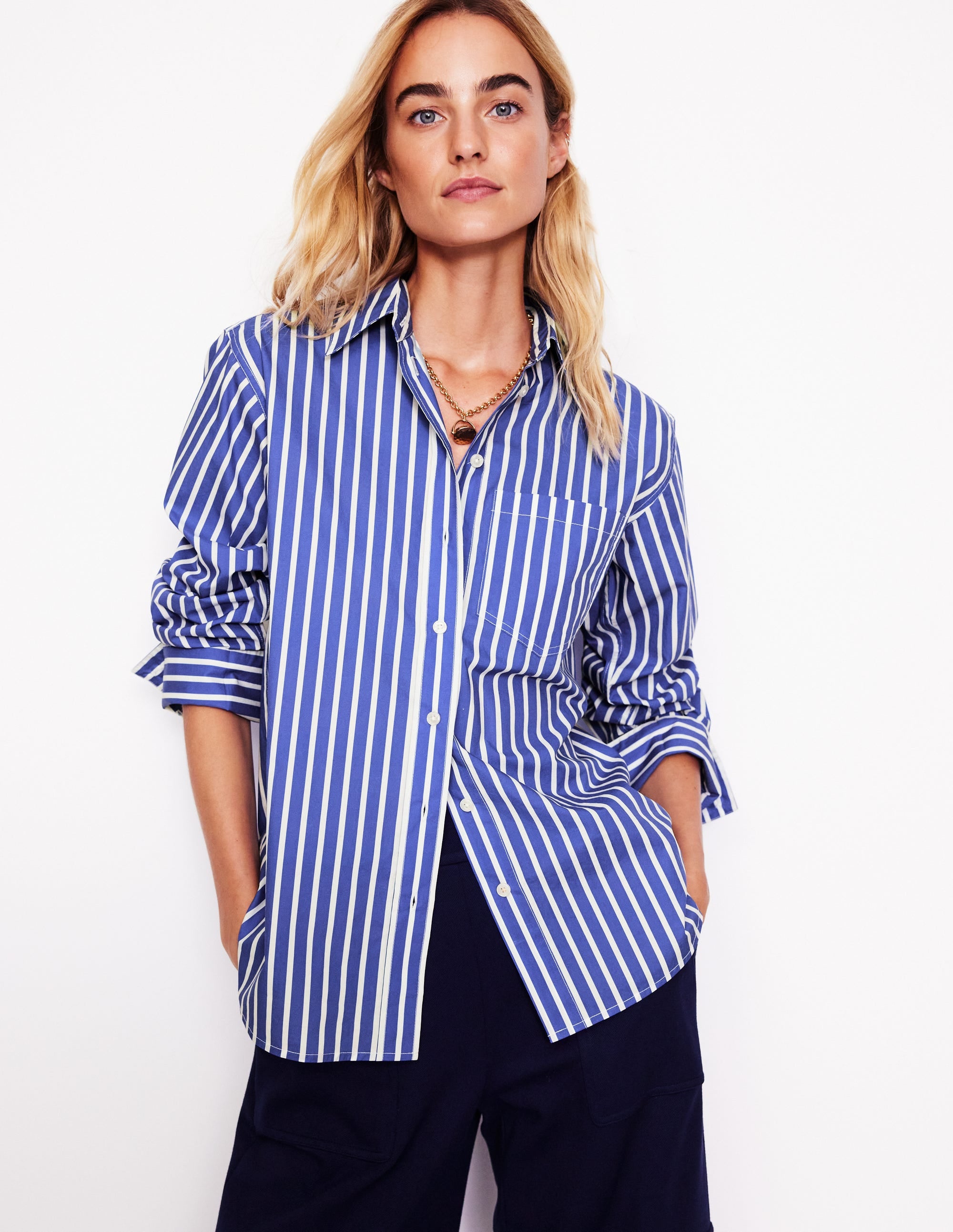 Connie Relaxed Cotton Shirt-Surf The Web and Ivory Stripe - Image 1