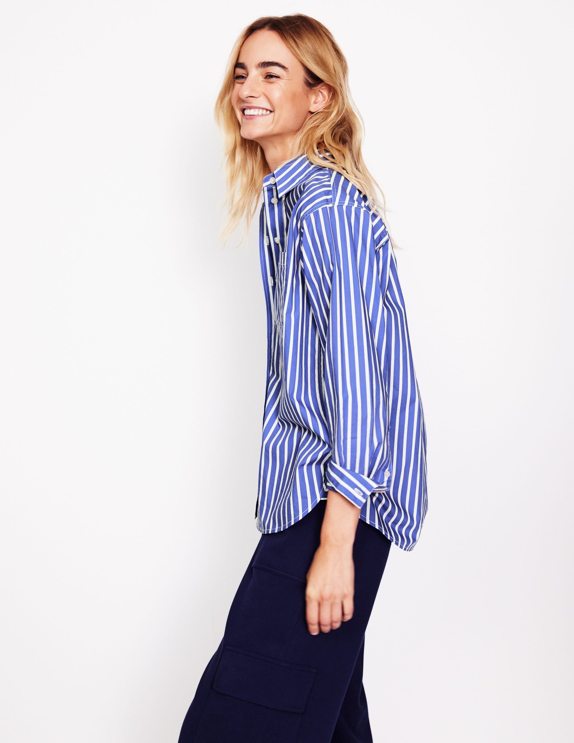 Connie Relaxed Cotton Shirt-Surf The Web and Ivory Stripe - Image 4