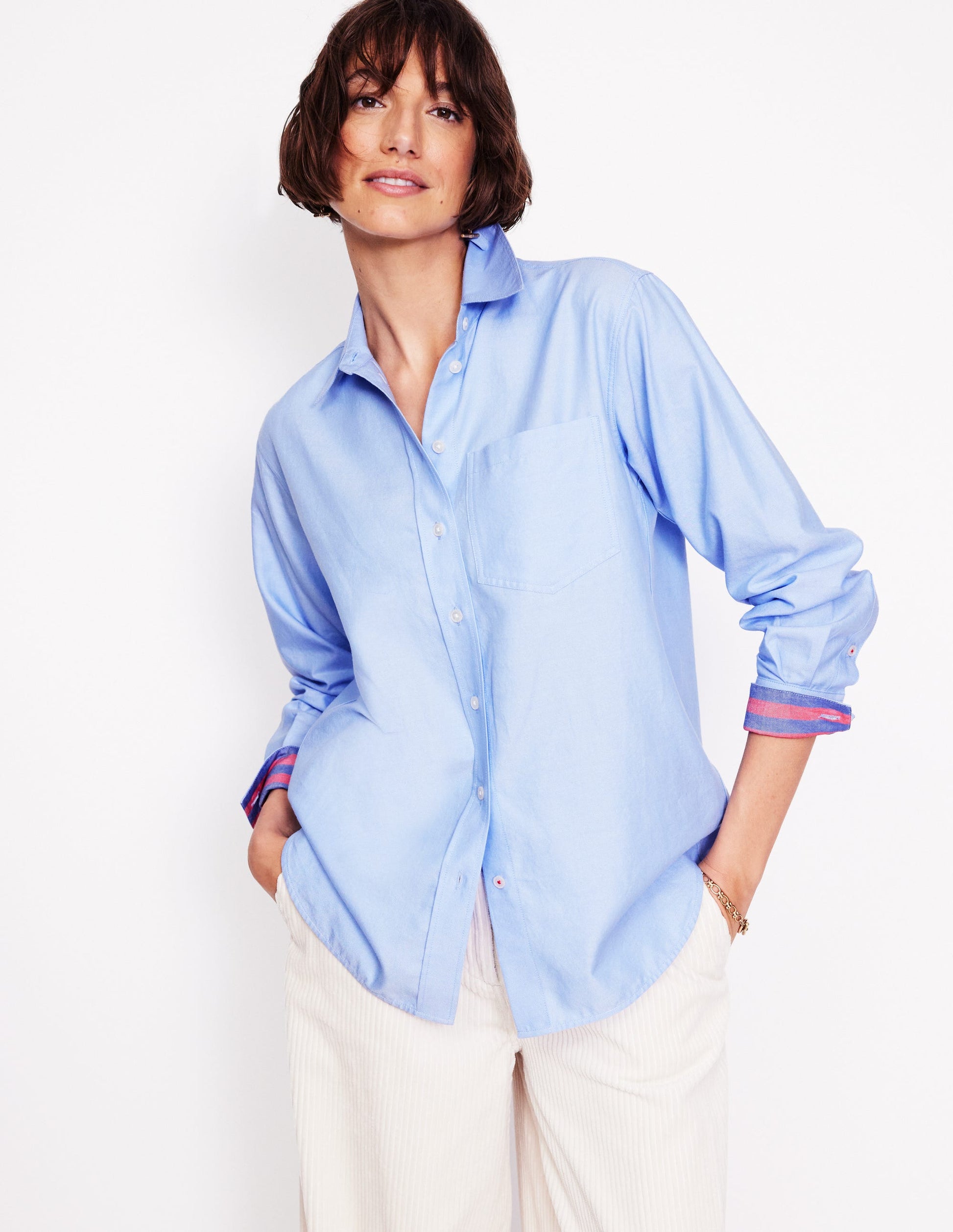 Connie Relaxed Cotton Shirt-Blue Oxford, Placement Stripe-1