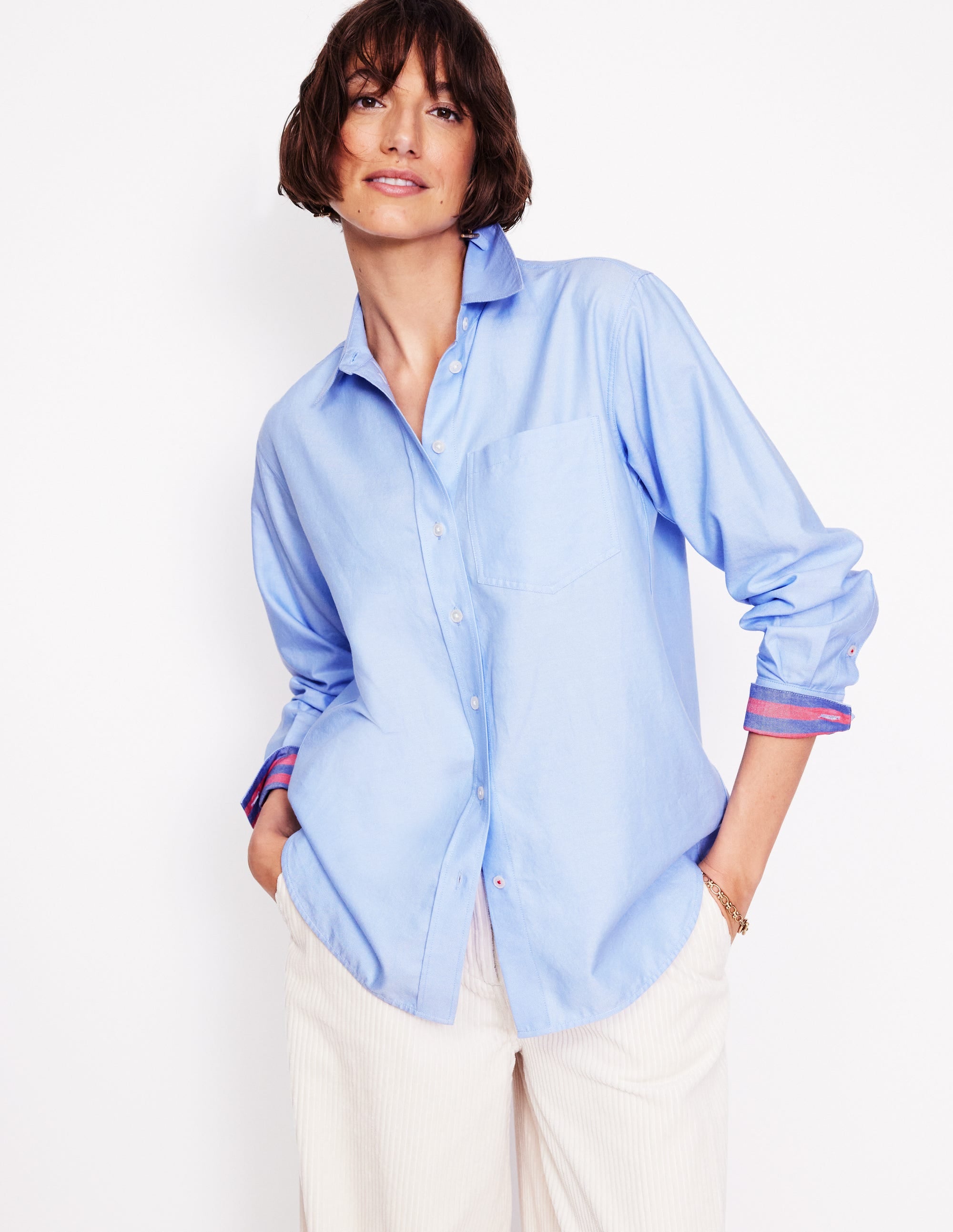 Connie Relaxed Cotton Shirt-Blue Oxford, Placement Stripe - Image 1