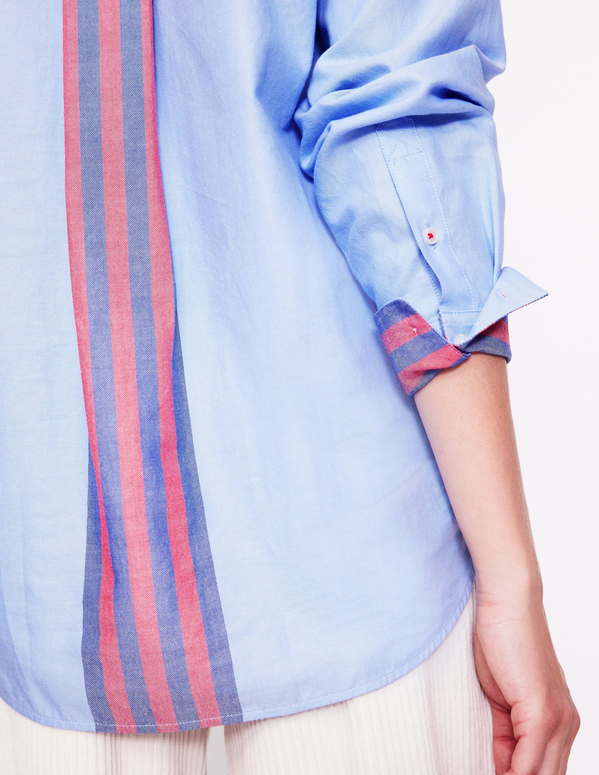 Connie Relaxed Cotton Shirt-Blue Oxford, Placement Stripe-2