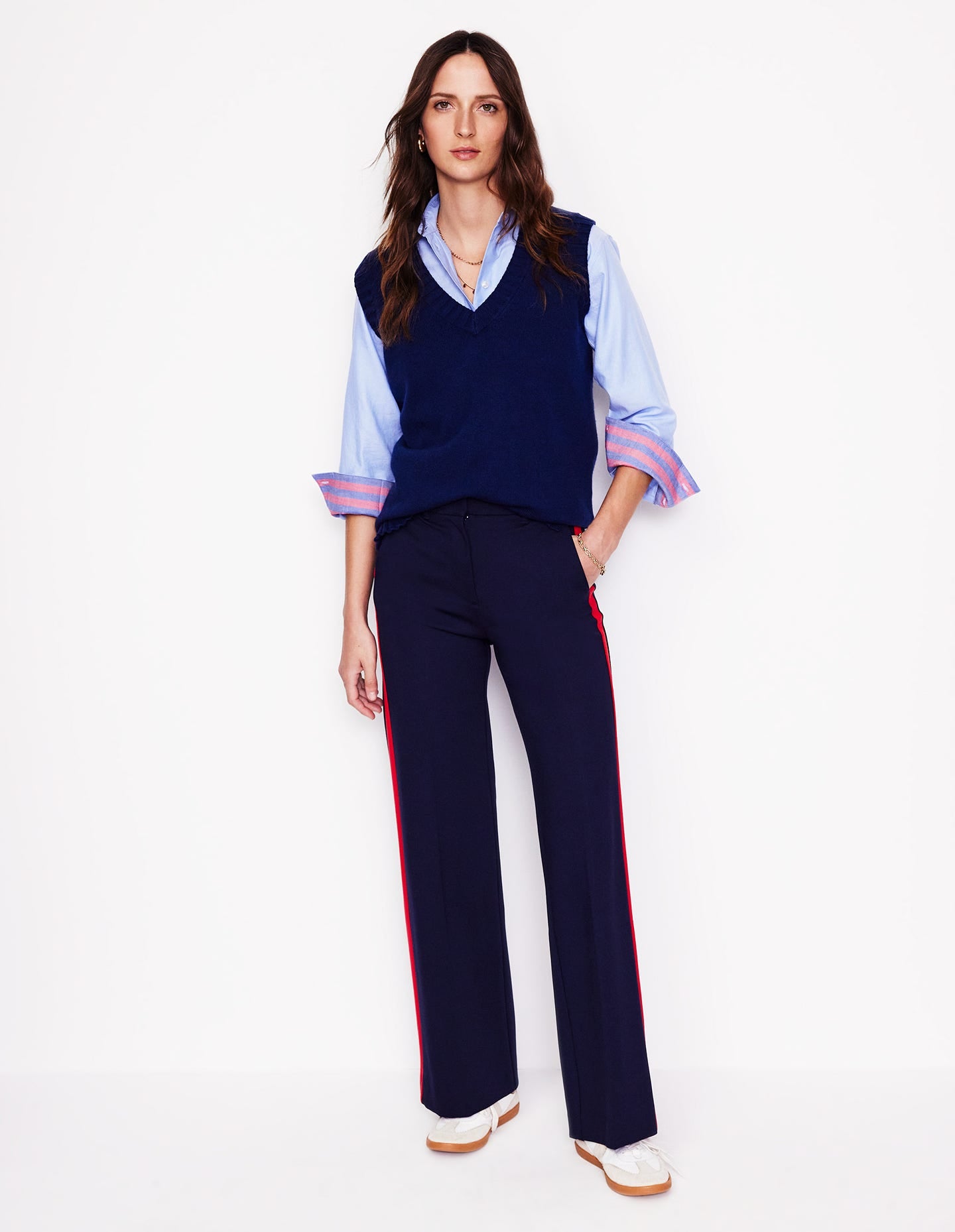 Connie Relaxed Cotton Shirt-Blue Oxford, Placement Stripe-5