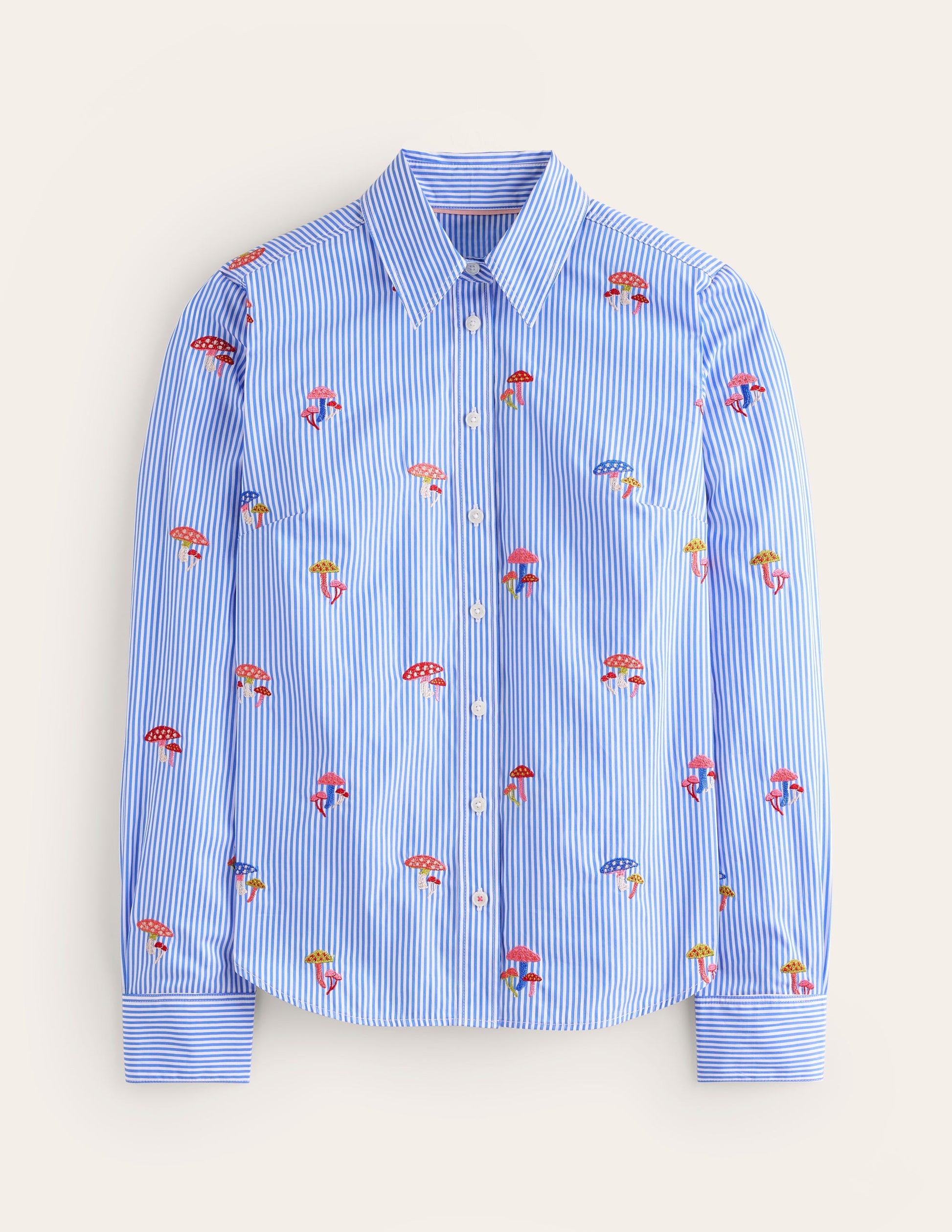 Sienna Interest Cotton Shirt-Mushroom, Blue Stripe-6