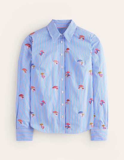 Sienna Interest Cotton Shirt-Mushroom, Blue Stripe-6