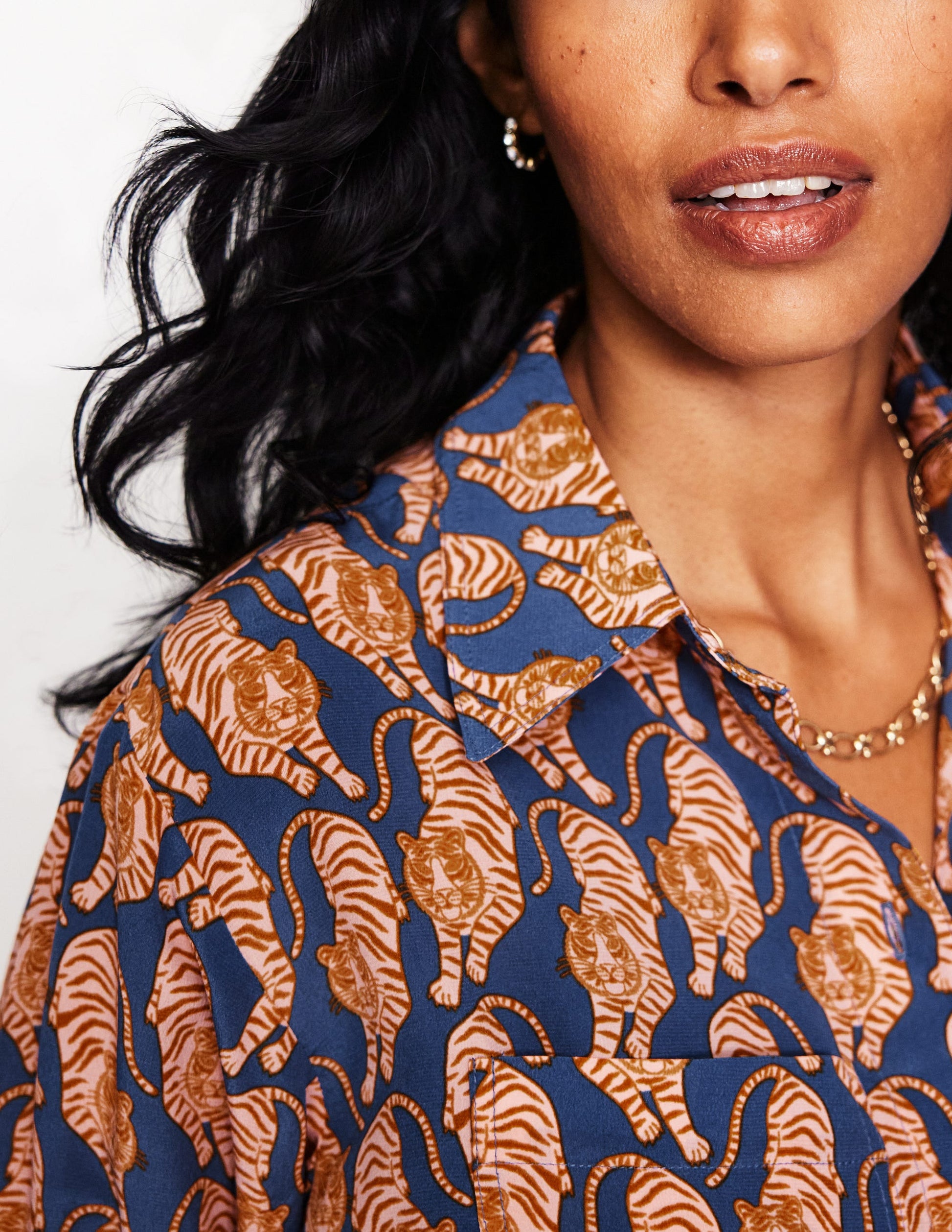 Connie Relaxed Silk Shirt-Denim Blue, Tiger-2