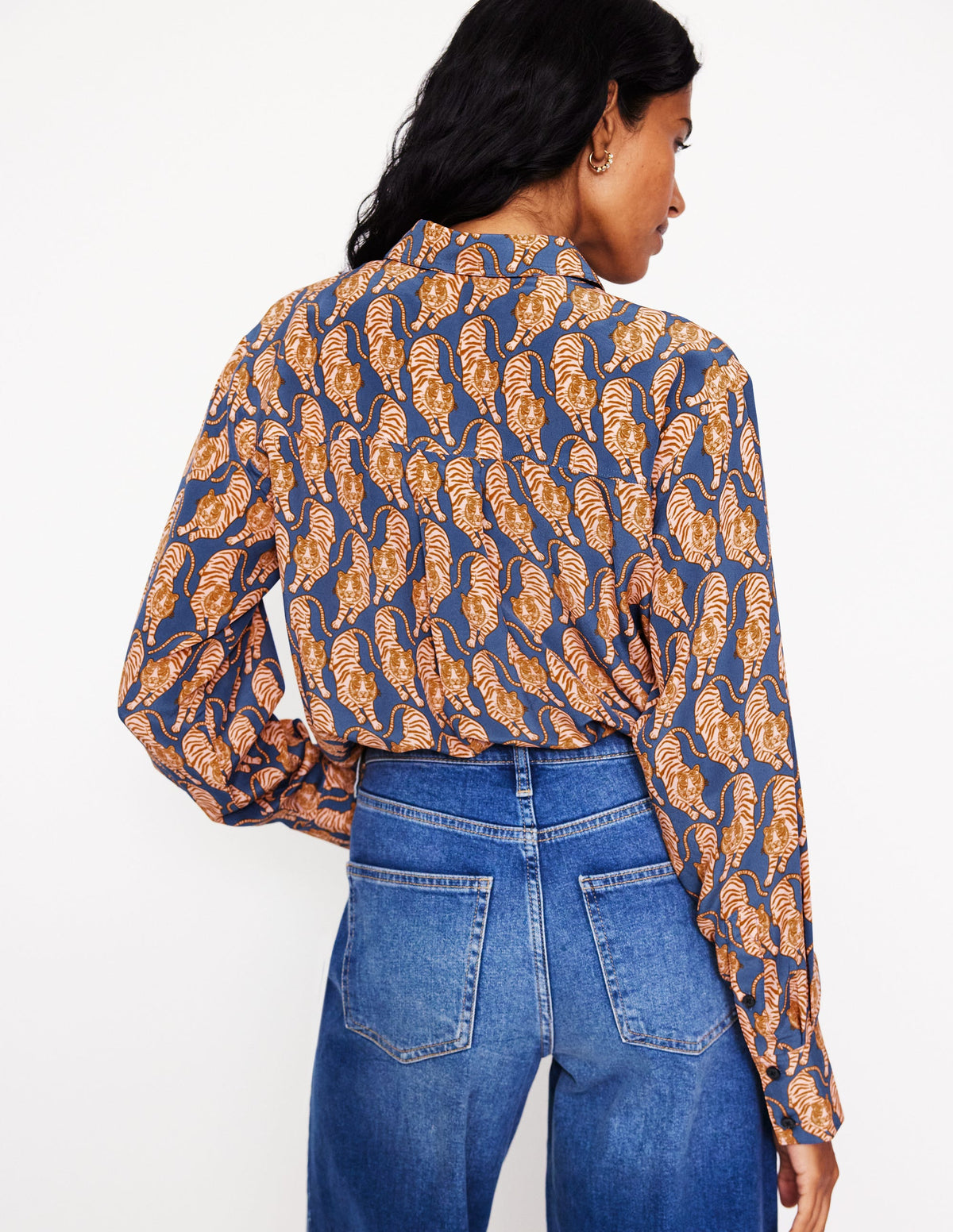 Connie Relaxed Silk Shirt-Denim Blue, Tiger-3