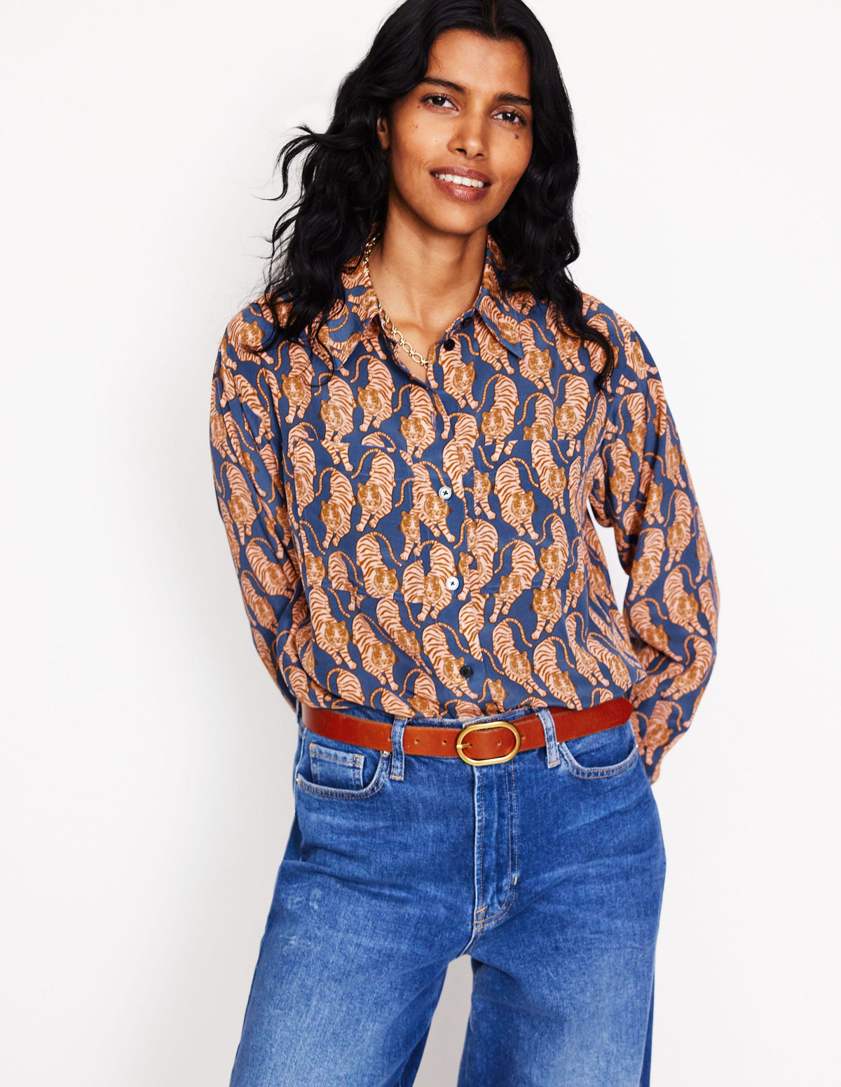 Connie Relaxed Silk Shirt-Denim Blue, Tiger-4