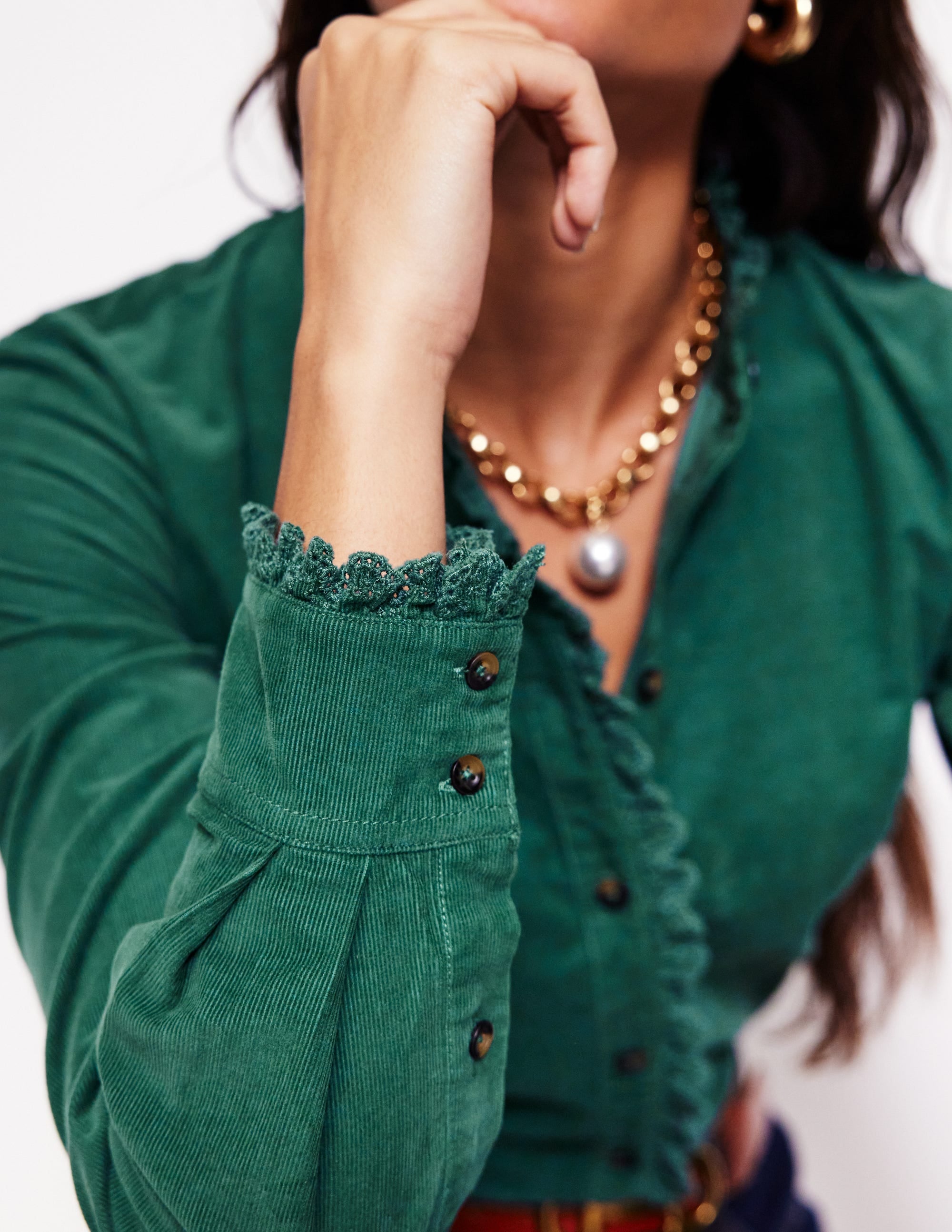 Phoebe Cord Shirt-Spruce Green - Image 2