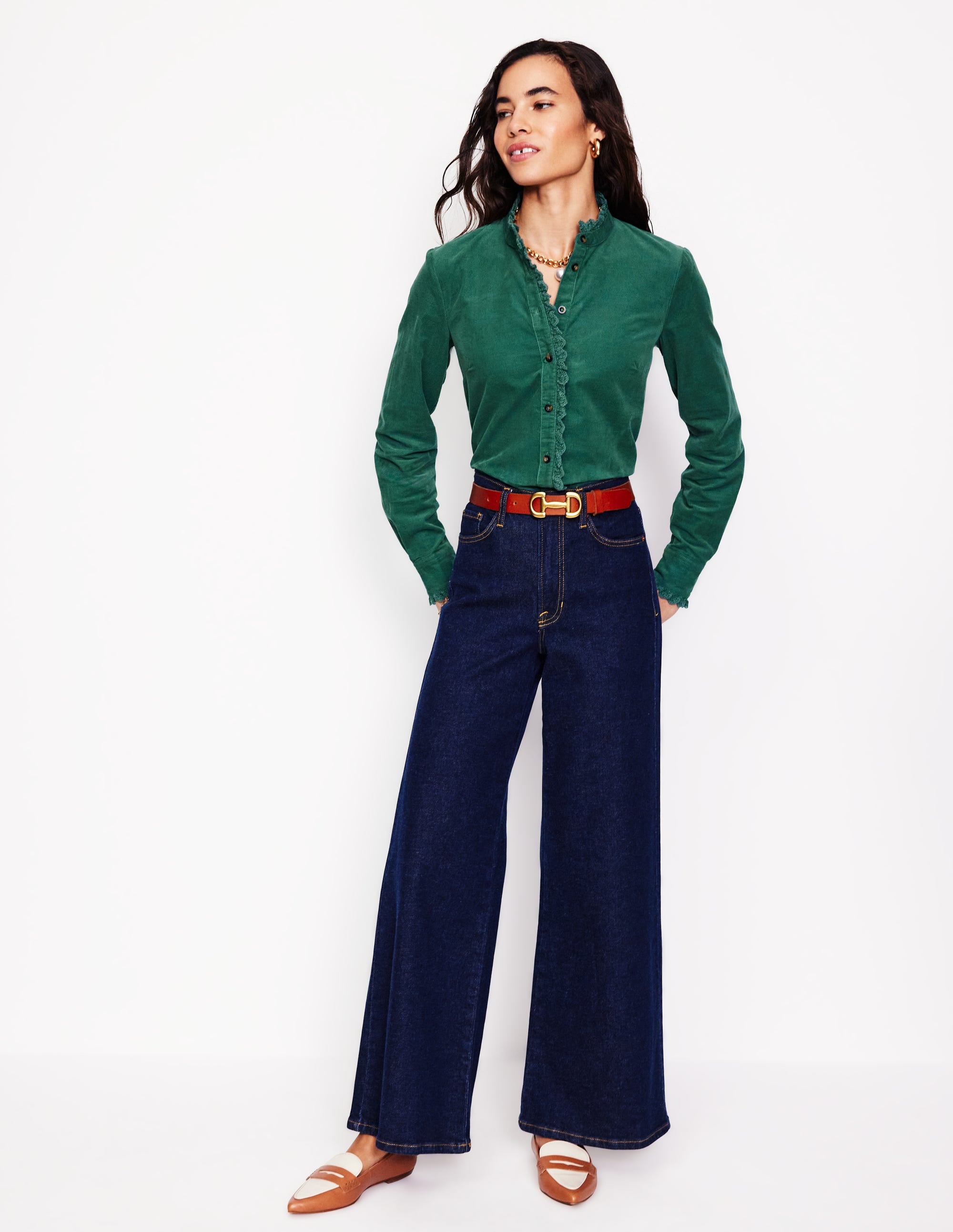 Phoebe Cord Shirt-Spruce Green - Image 4