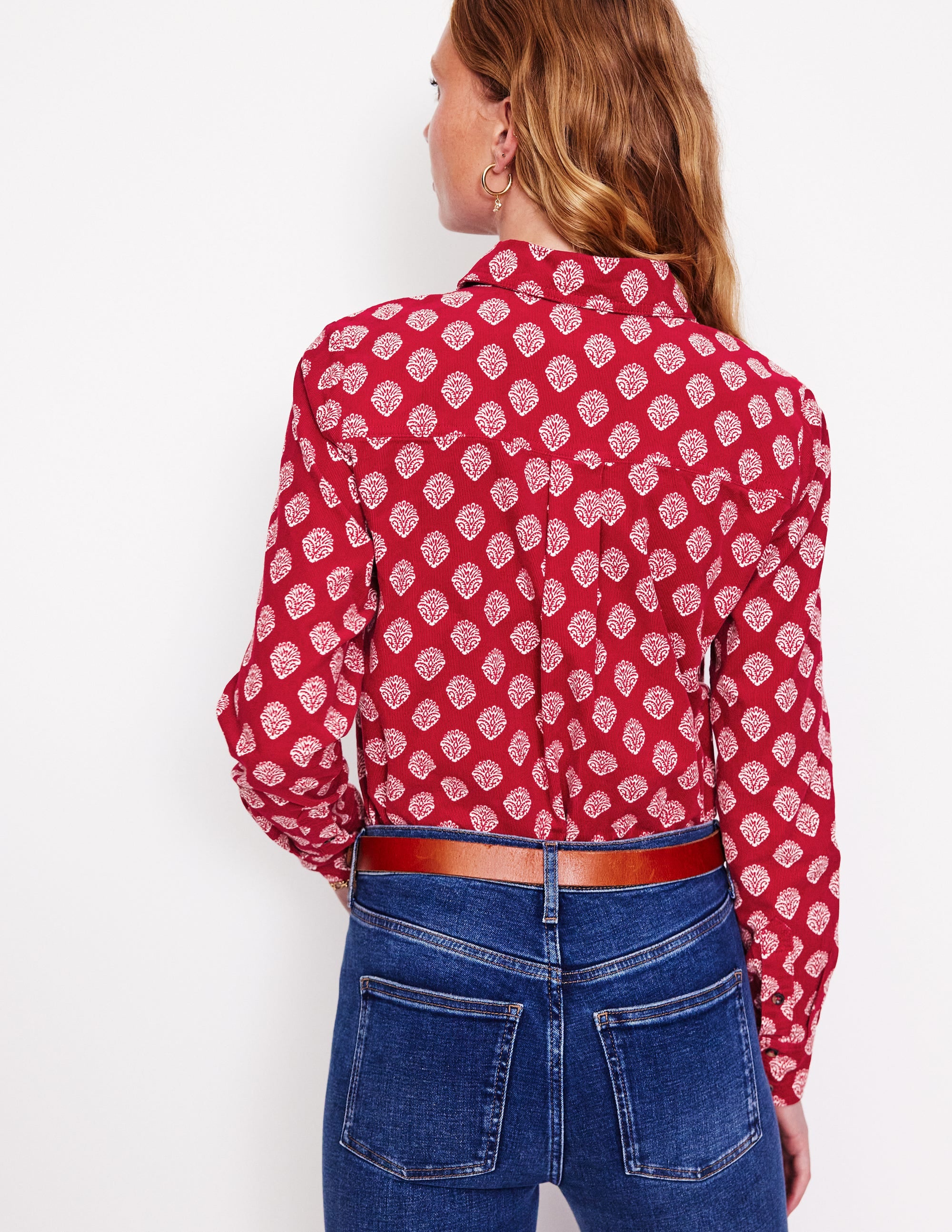 Sienna Cord Shirt-Rythmic Red, Ornate Stamp - Image 3