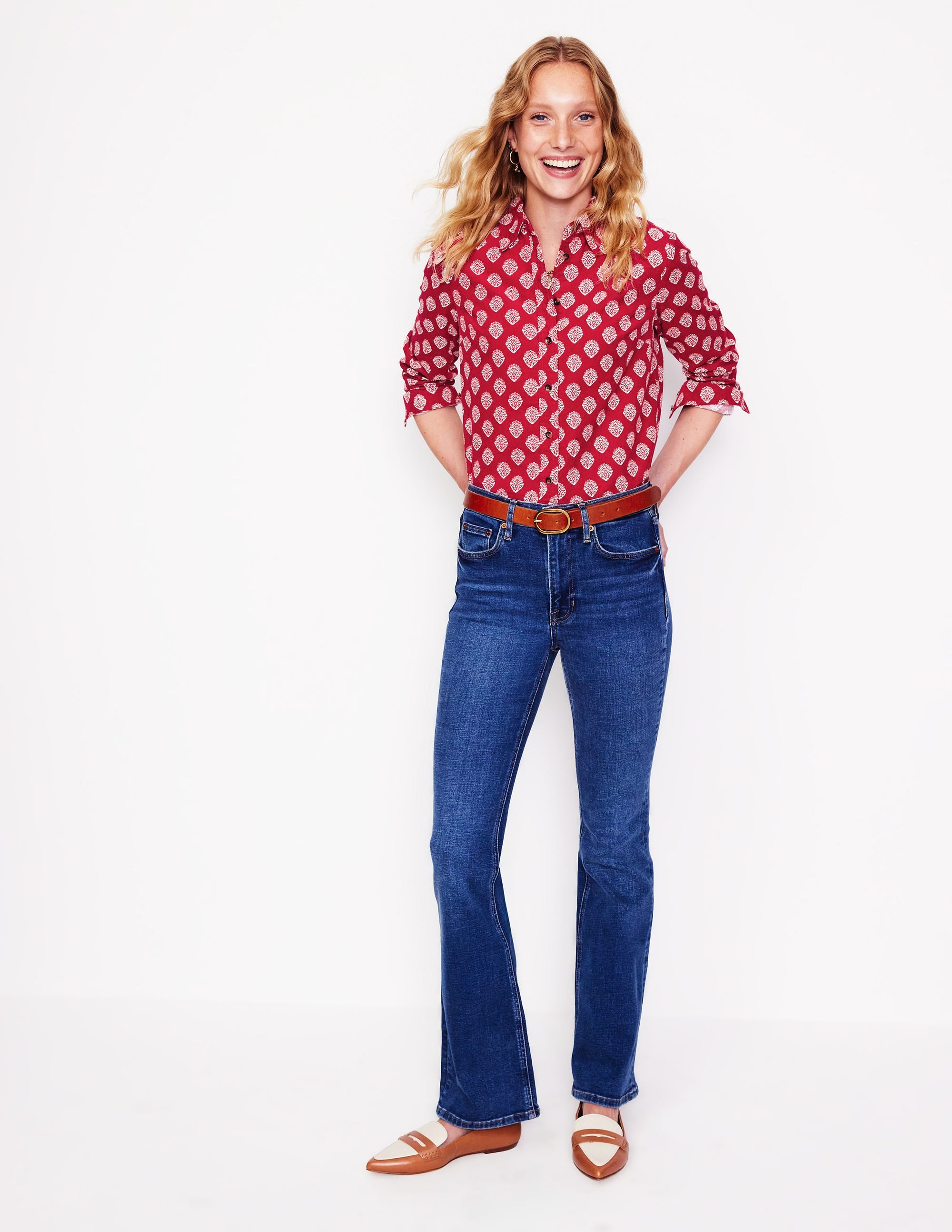 Sienna Cord Shirt-Rythmic Red, Ornate Stamp - Image 4