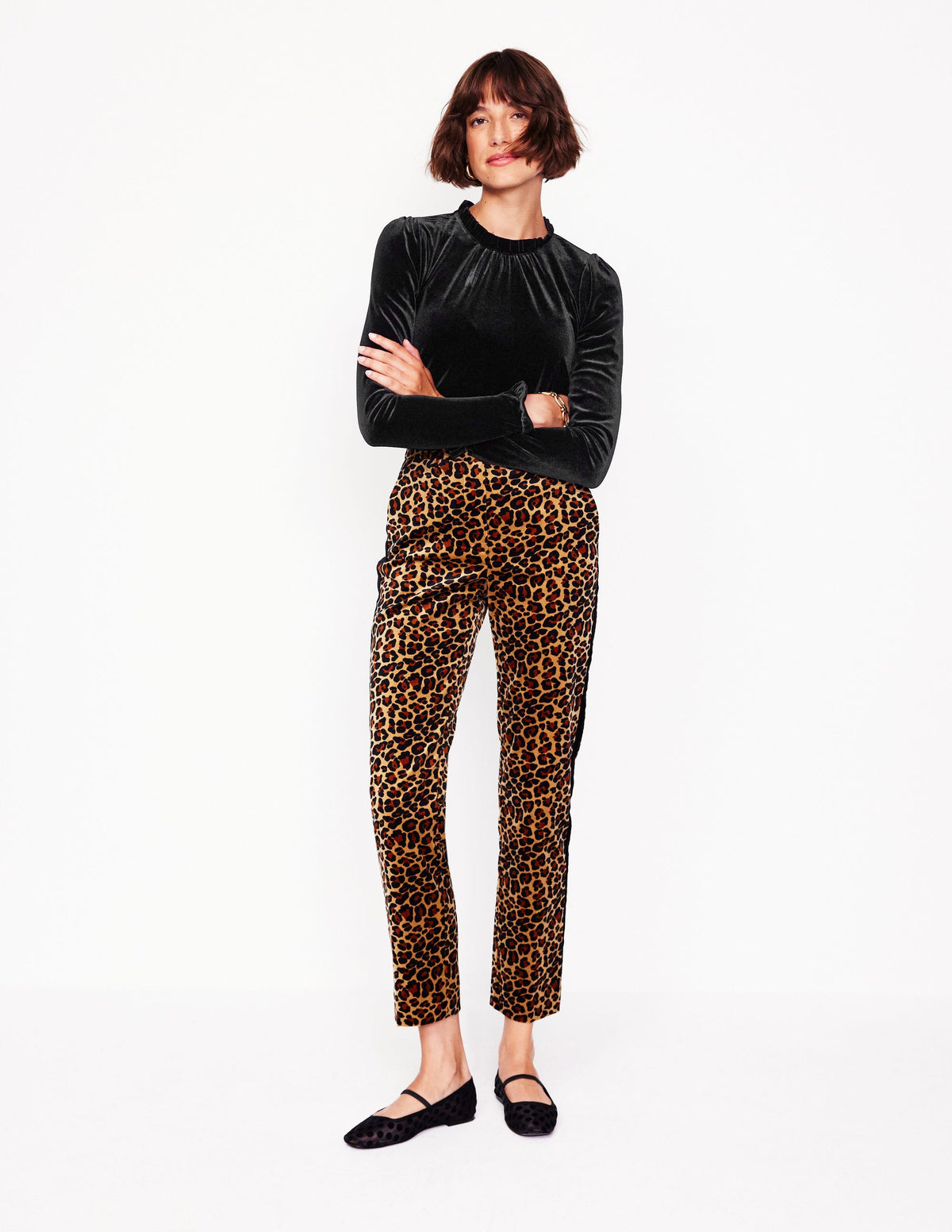 Velvet Frill Neck Top-Black - Image 4