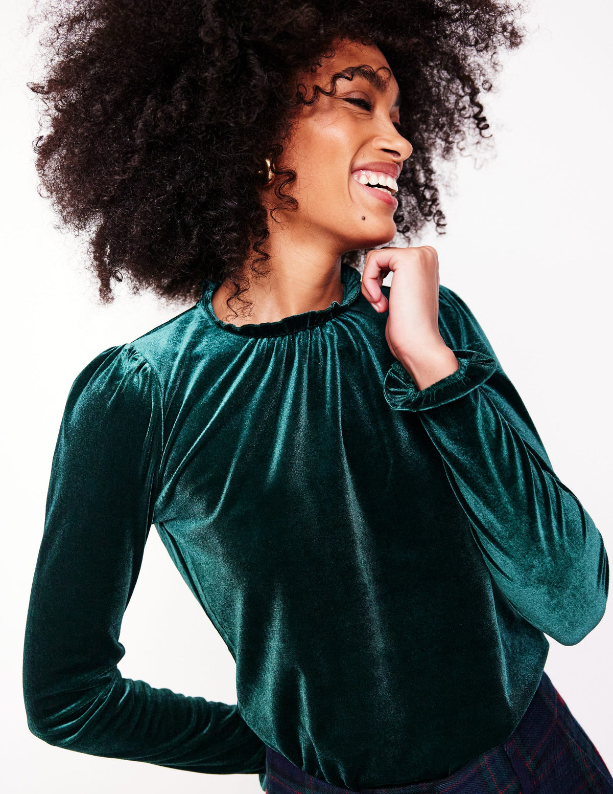 Velvet Frill Neck Top-Glade - Image 1