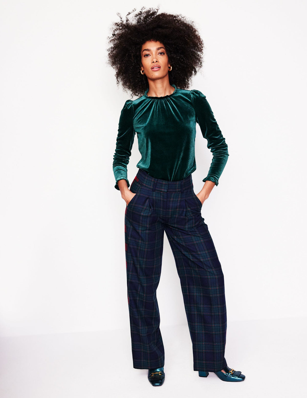 Velvet Frill Neck Top-Glade - Image 4