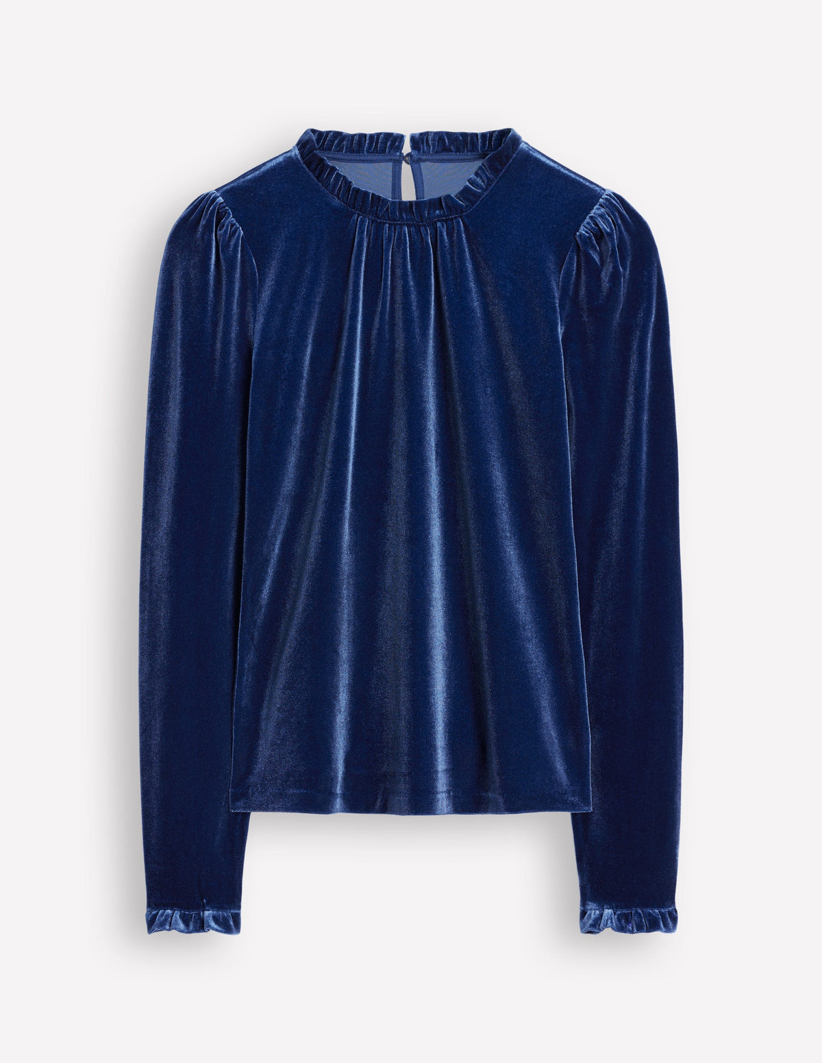 Velvet Frill Neck Top-Harbourside Blue - Image 5