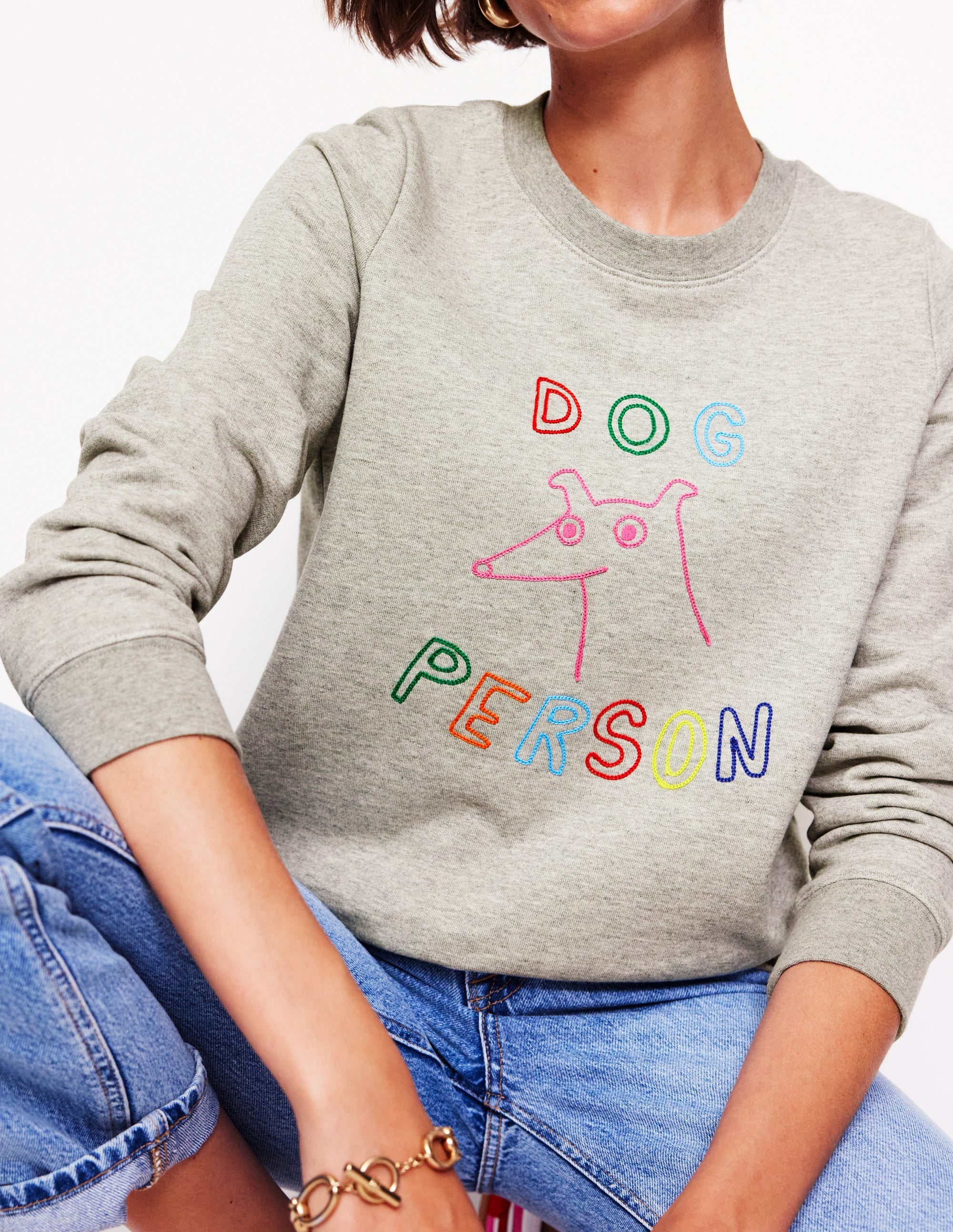 Hannah Embroidered Sweatshirt-Grey Marl, Dog Person - Image 2