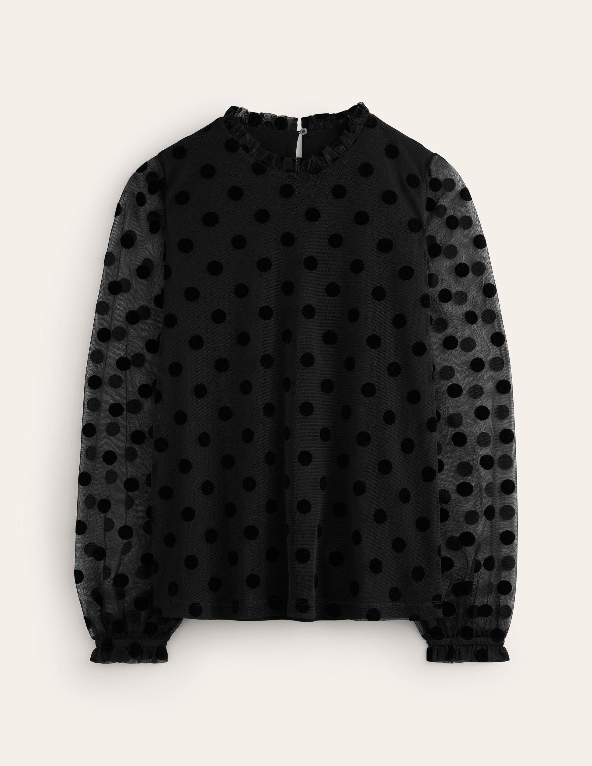 Tulle Blouson Sleeve Top-Black-5