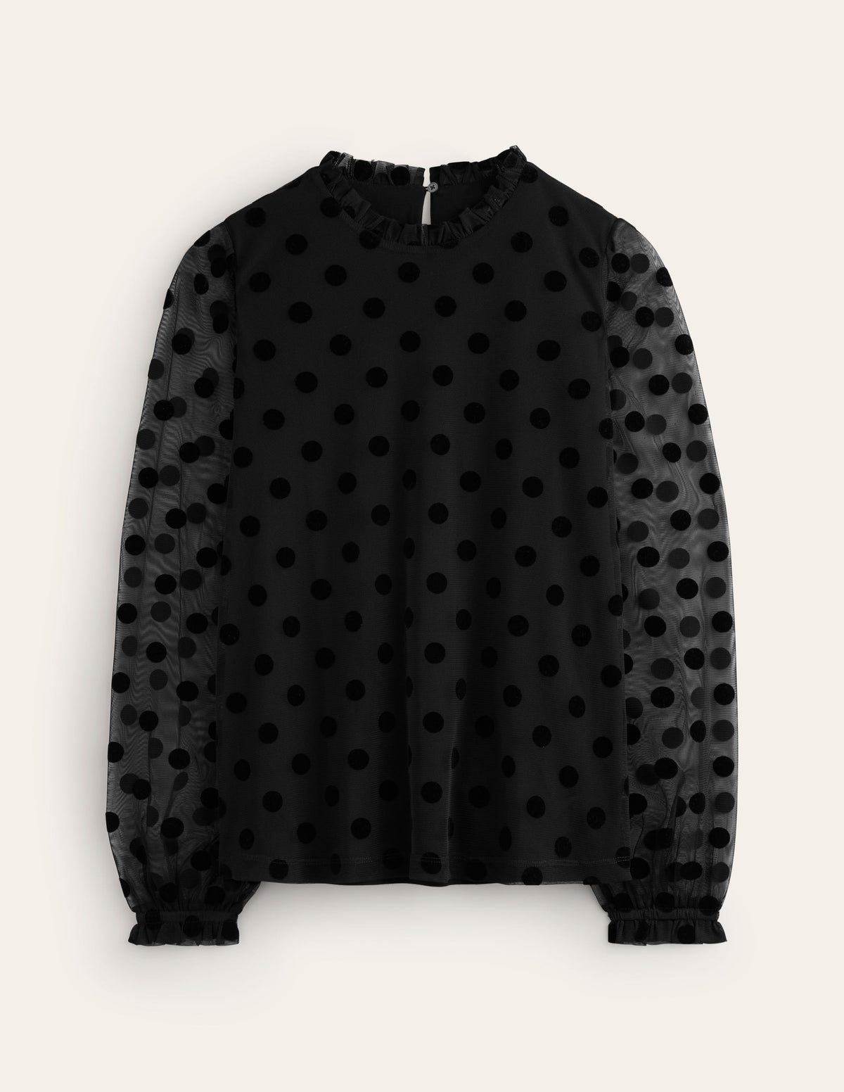 Tulle Blouson Sleeve Top-Black - Image 5
