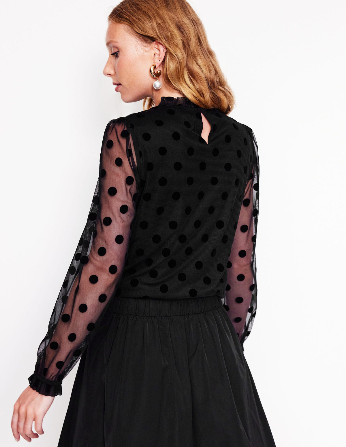 Tulle Blouson Sleeve Top-Black-3