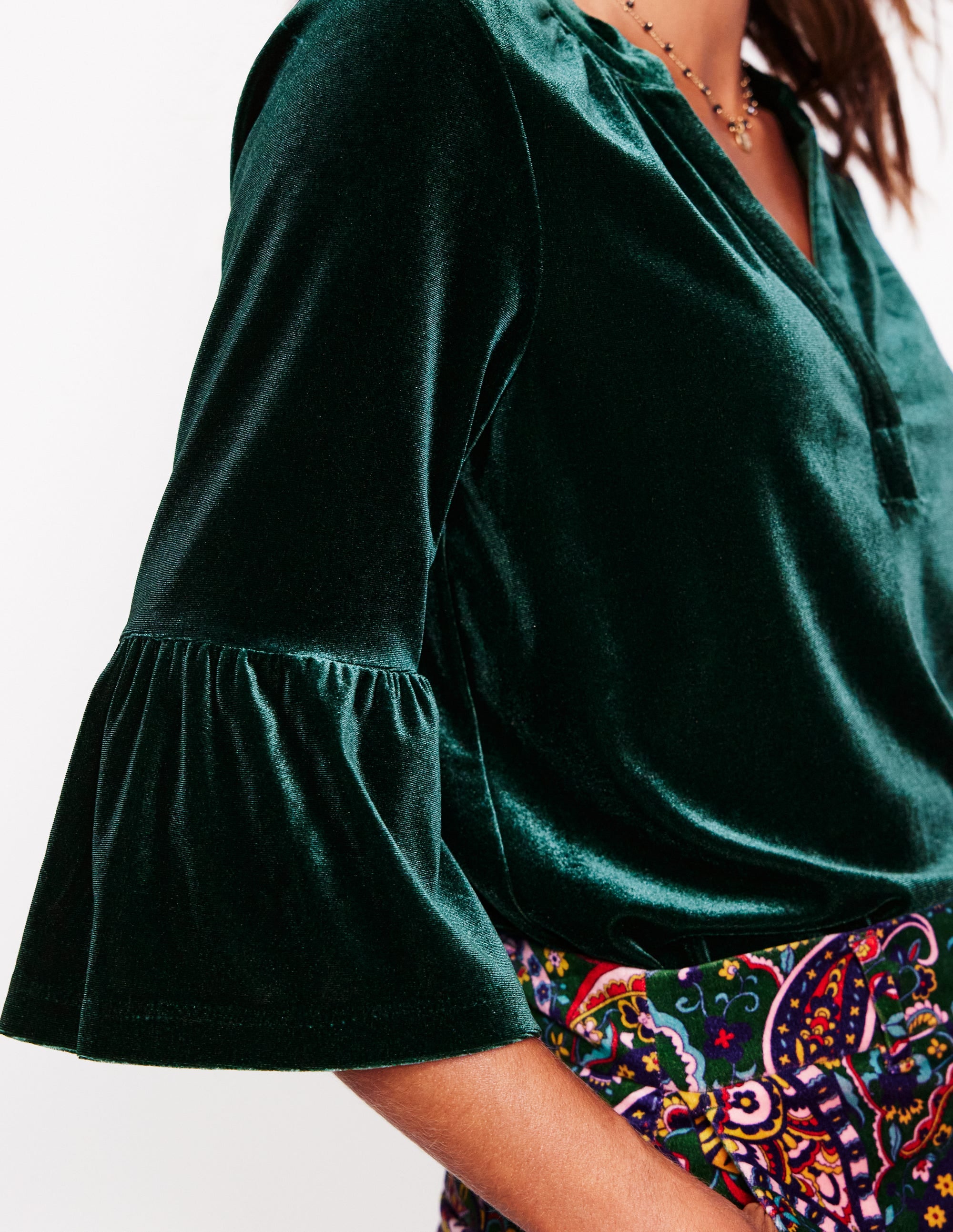 Notch Neck Frill Velvet Top-Glade - Image 2