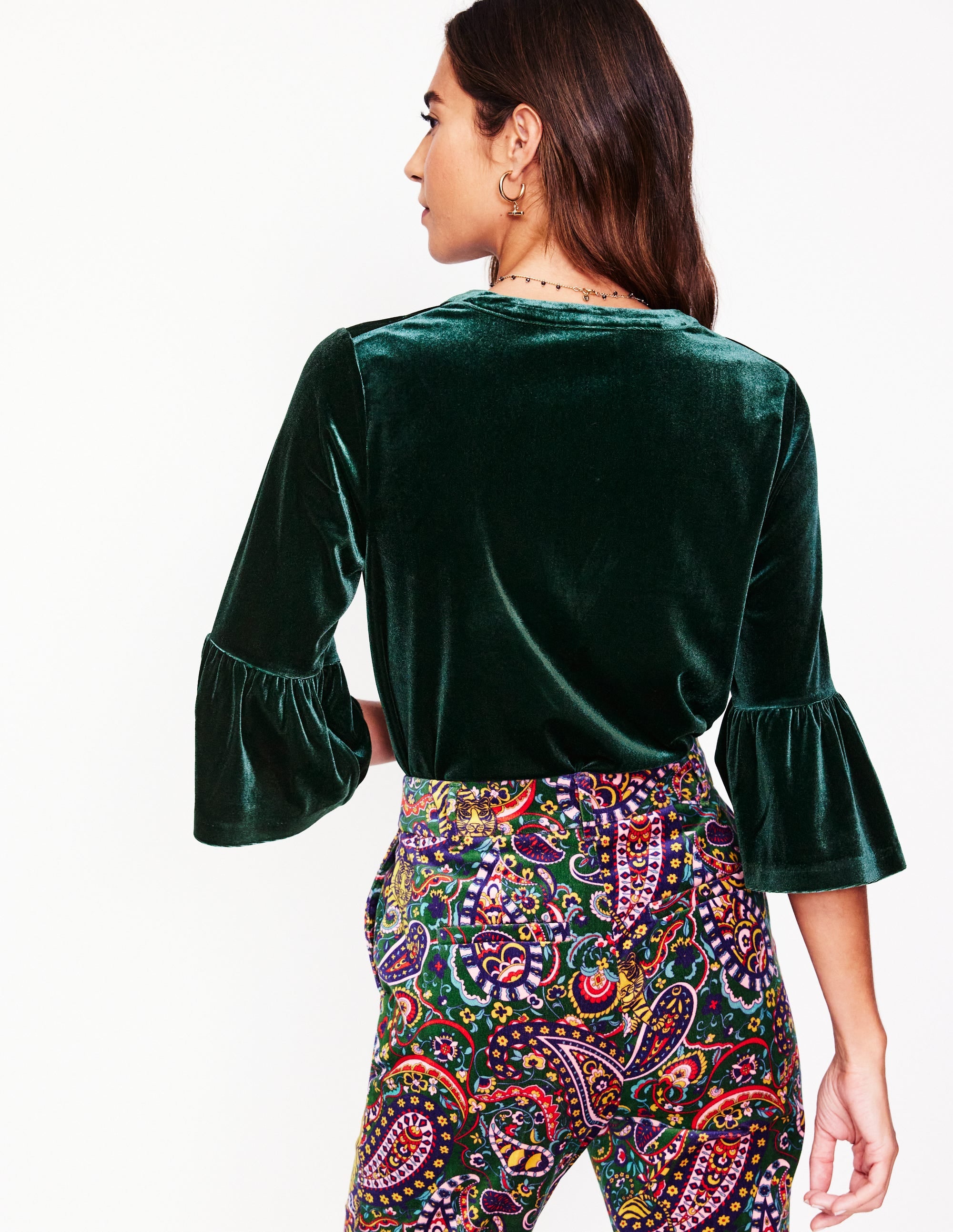Notch Neck Frill Velvet Top-Glade - Image 3
