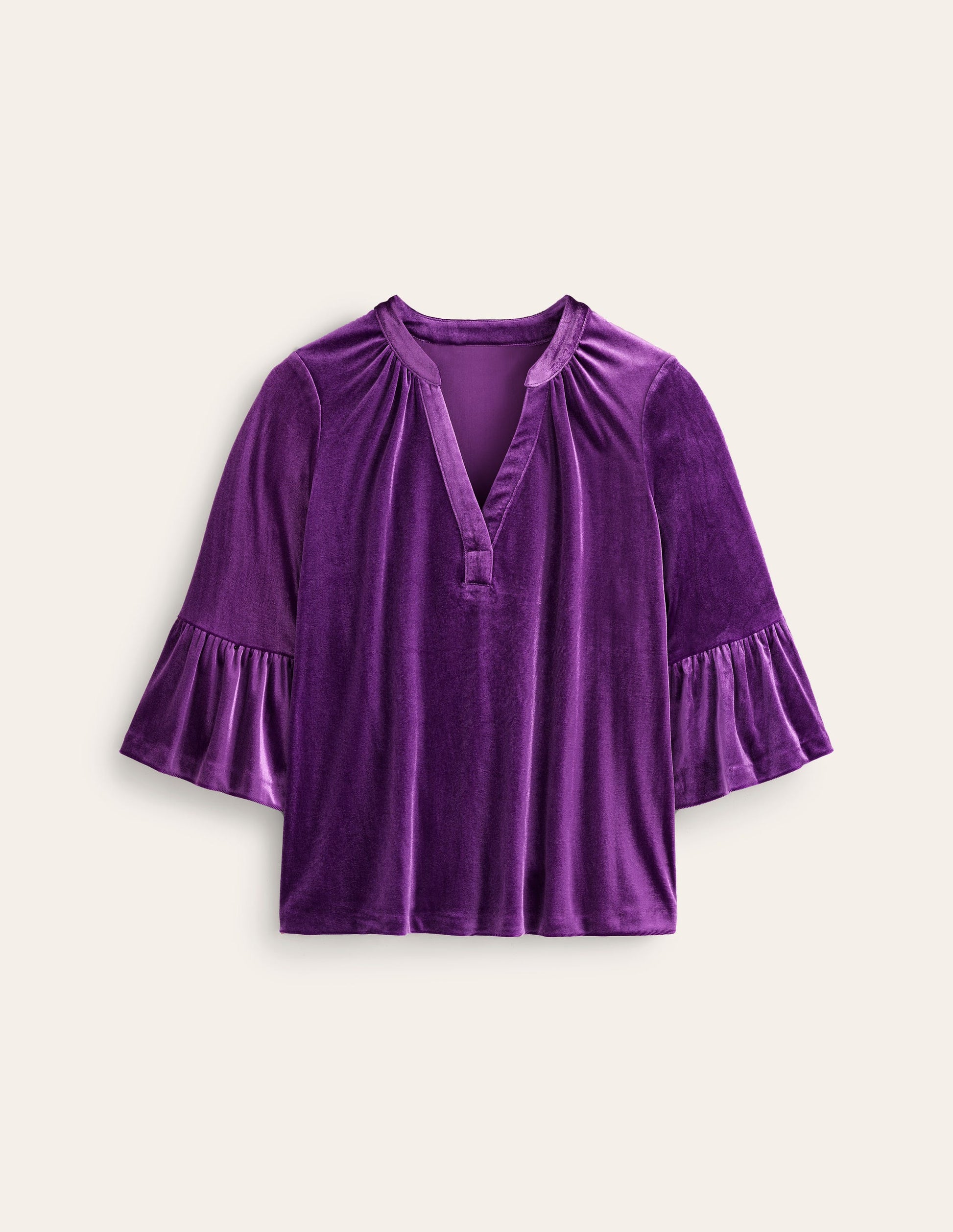 Notch Neck Frill Velvet Top-Viola-5