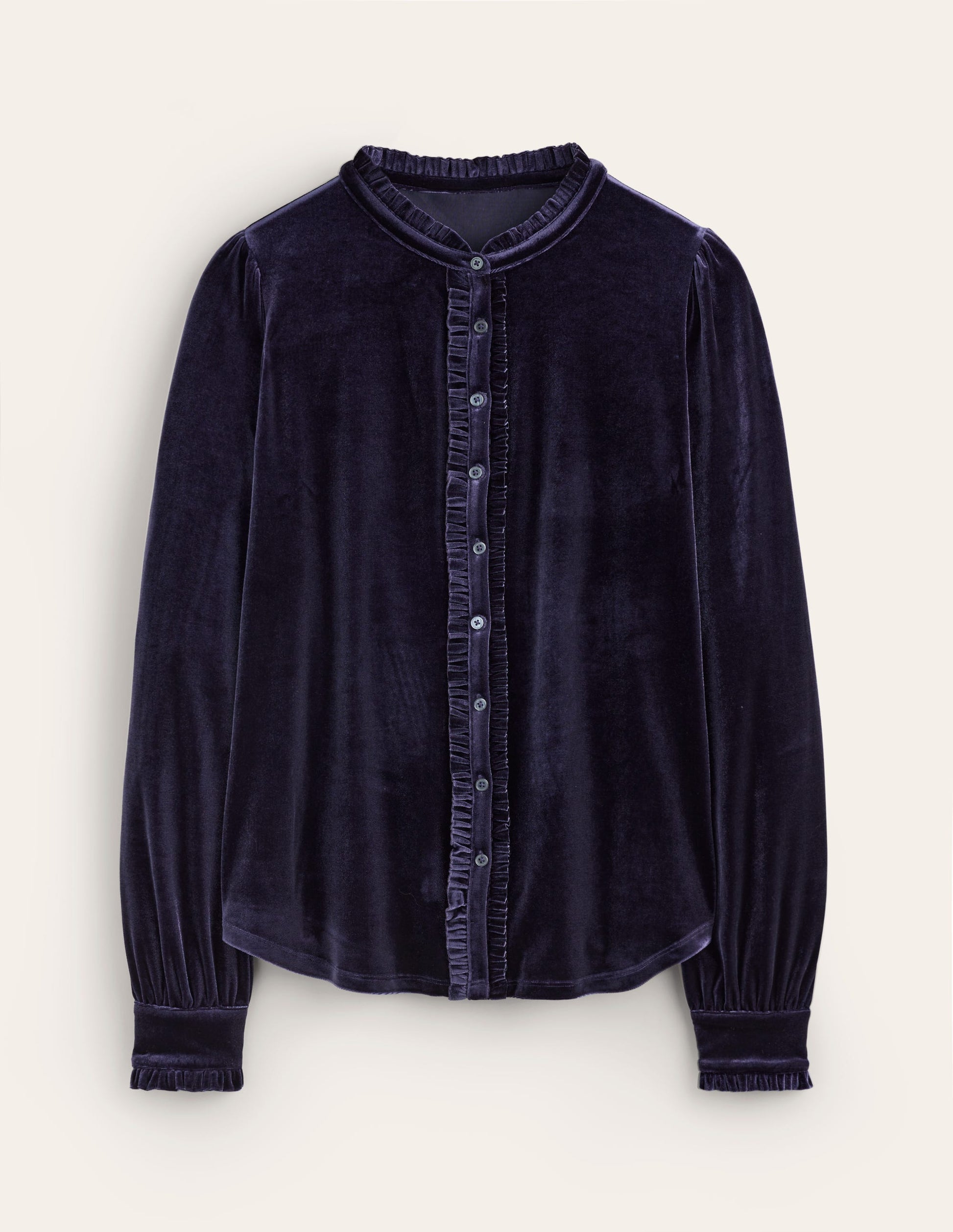 Caroline Jersey Velvet Shirt-Navy-5