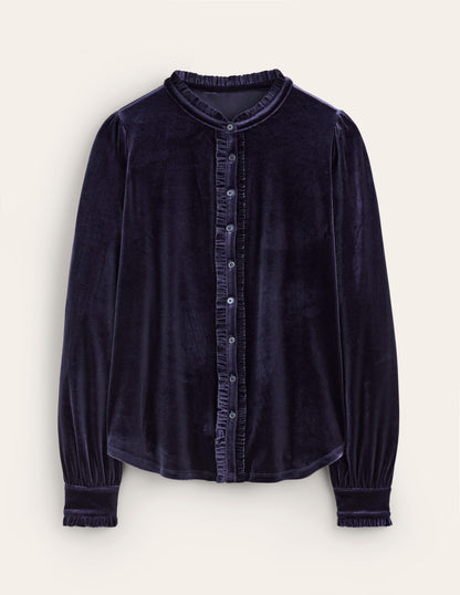 Caroline Jersey Velvet Shirt-Navy-5
