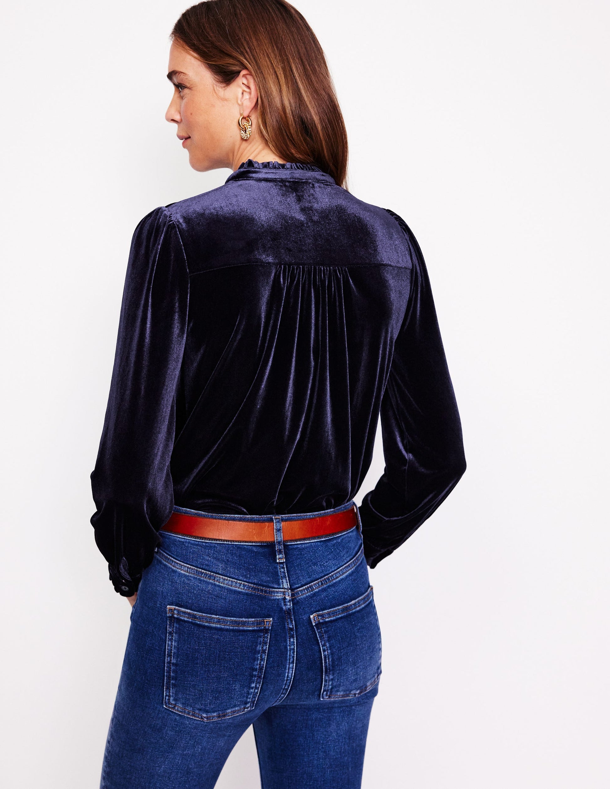 Caroline Jersey Velvet Shirt-Navy-3