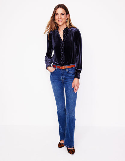 Caroline Jersey Velvet Shirt-Navy-4