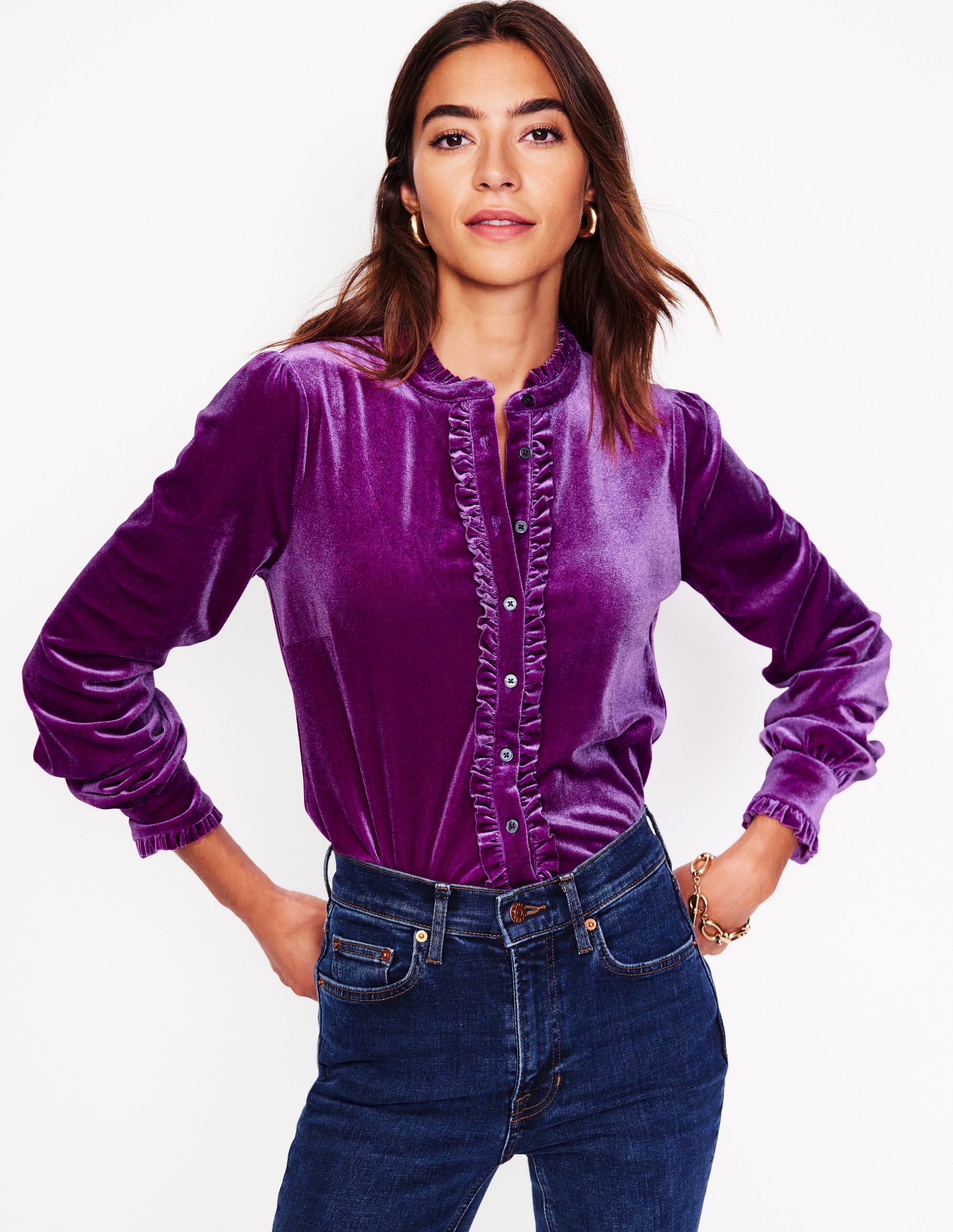 Caroline Jersey Velvet Shirt-Regal Purple - Image 1