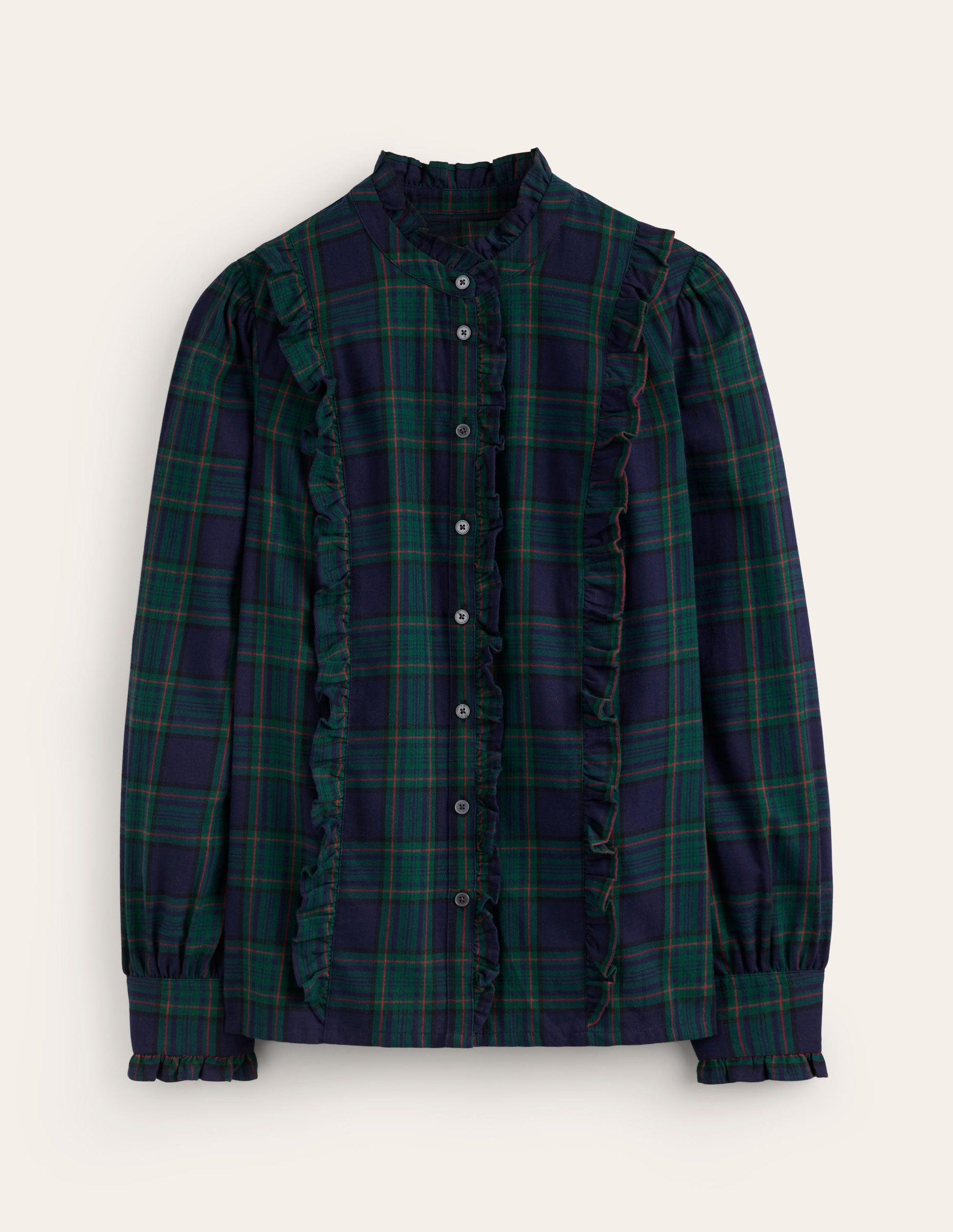 Isla Frill Detail Blouse-Navy and Green Check-8