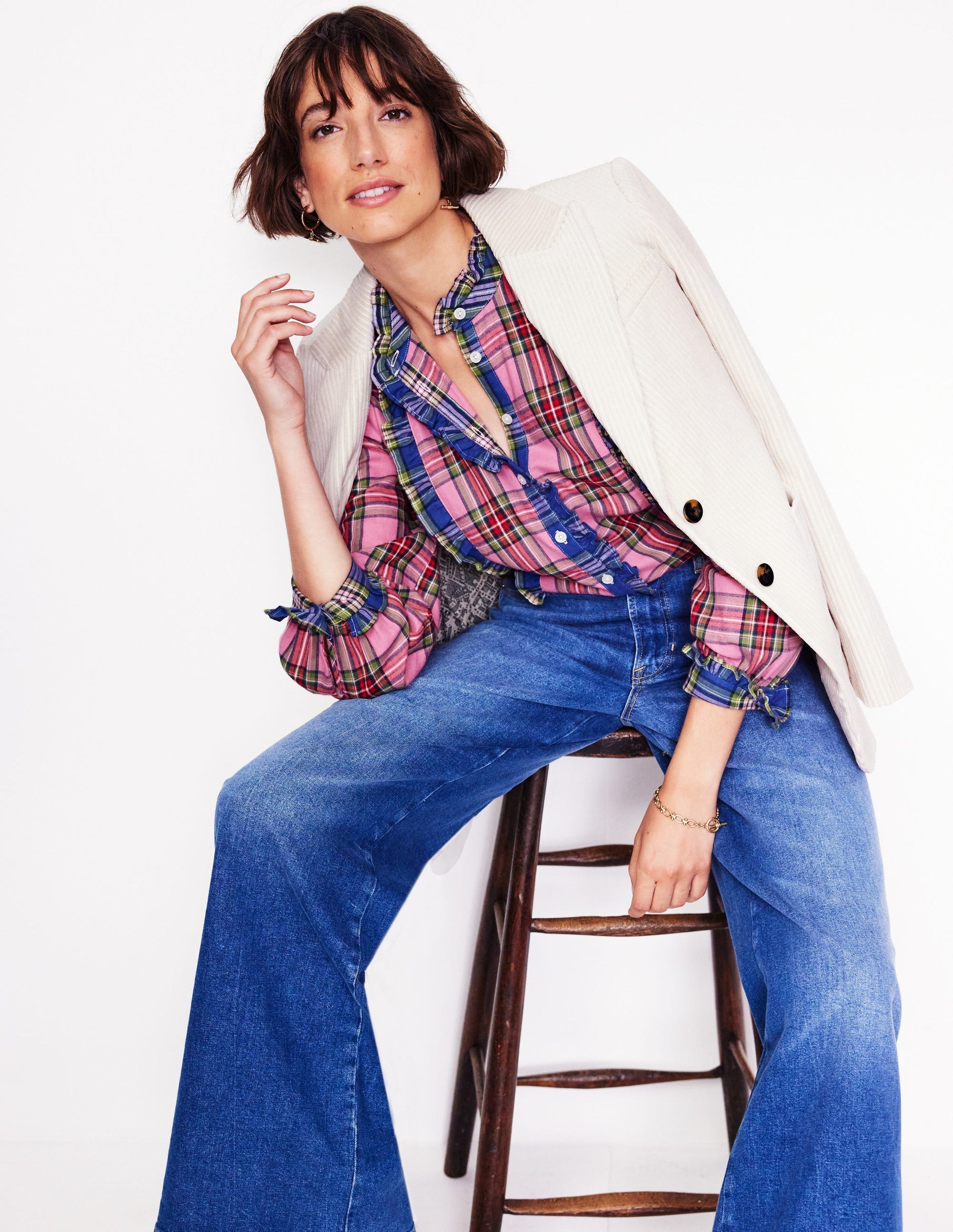 Isla Frill Detail Blouse-Multi Hotchpotch Check-1