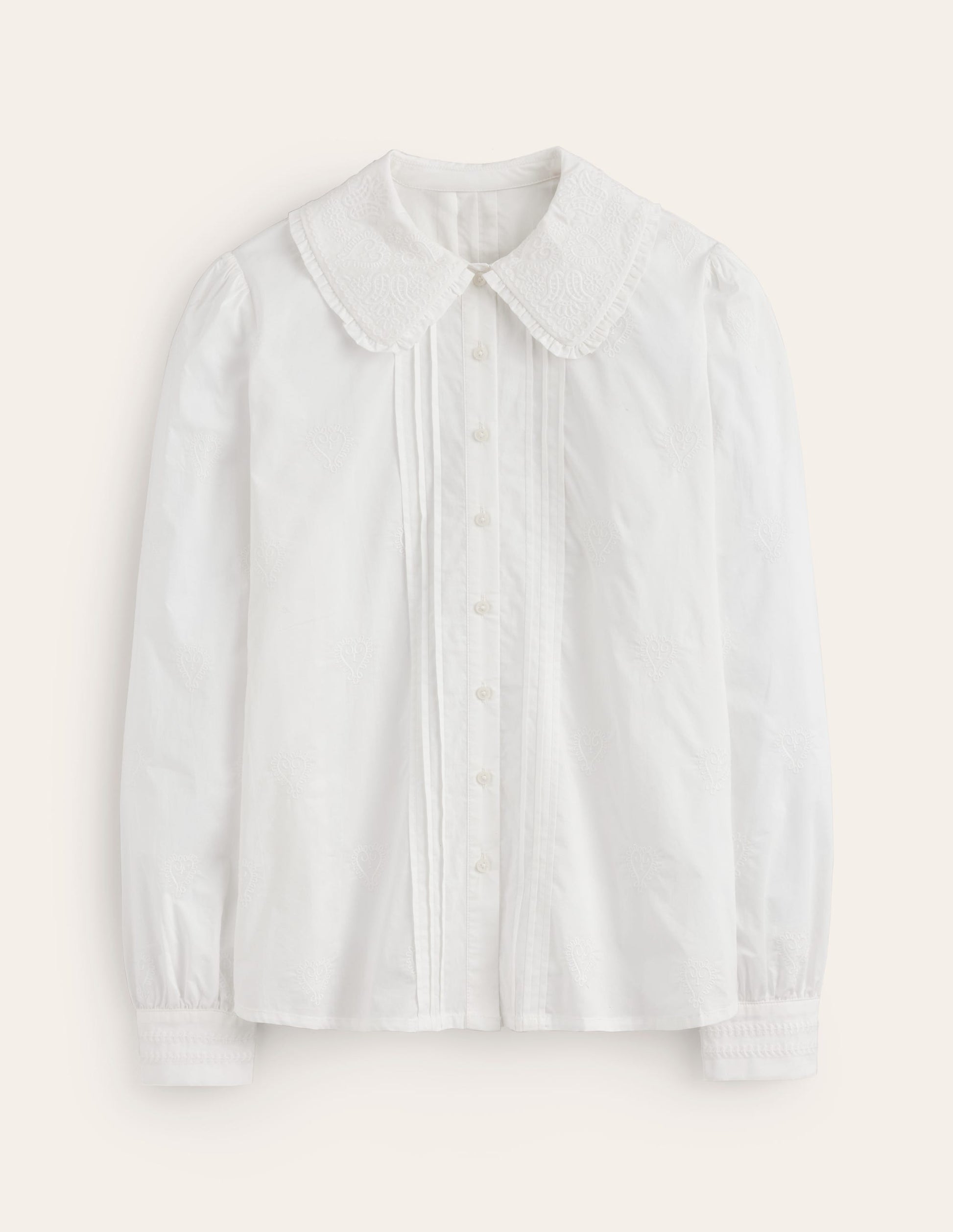 Embroidered Collar Blouse-White-5