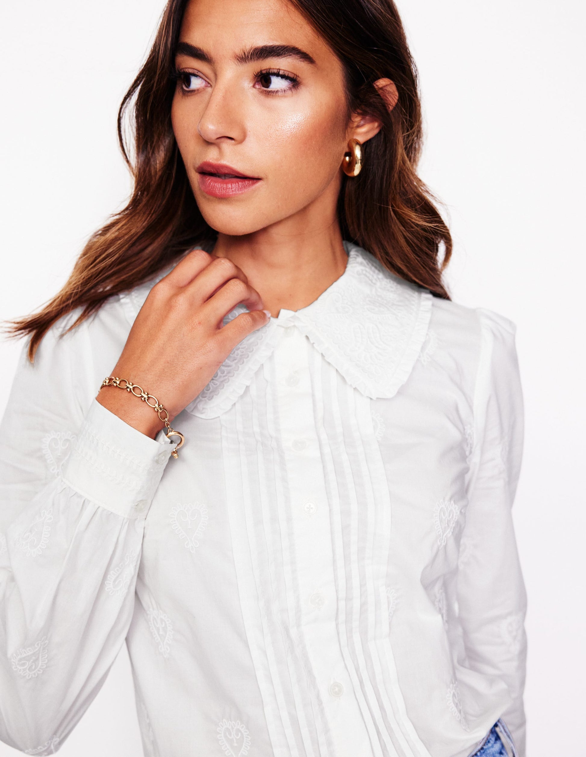 Embroidered Collar Blouse-White-2