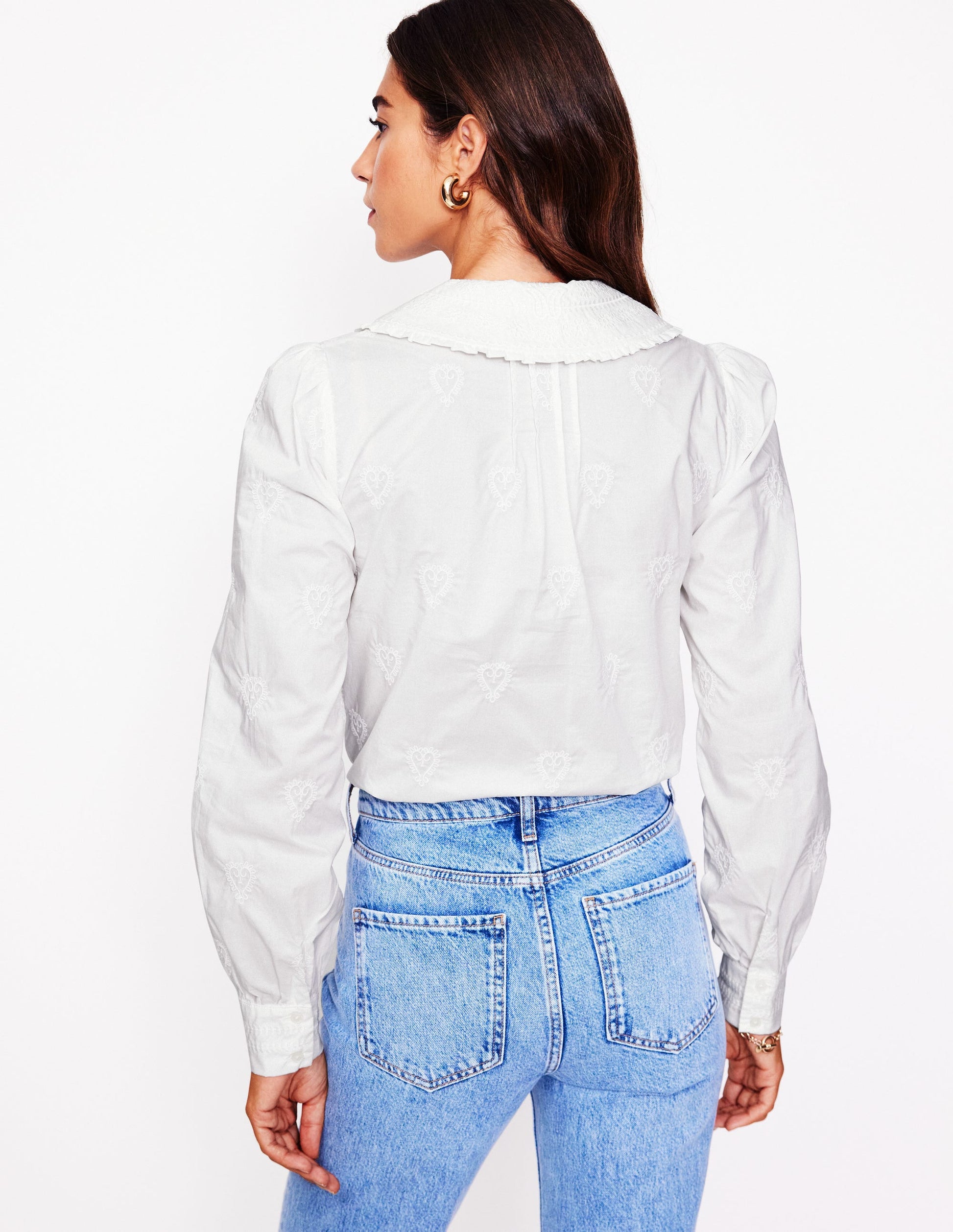 Embroidered Collar Blouse-White-3