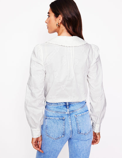 Embroidered Collar Blouse-White-3