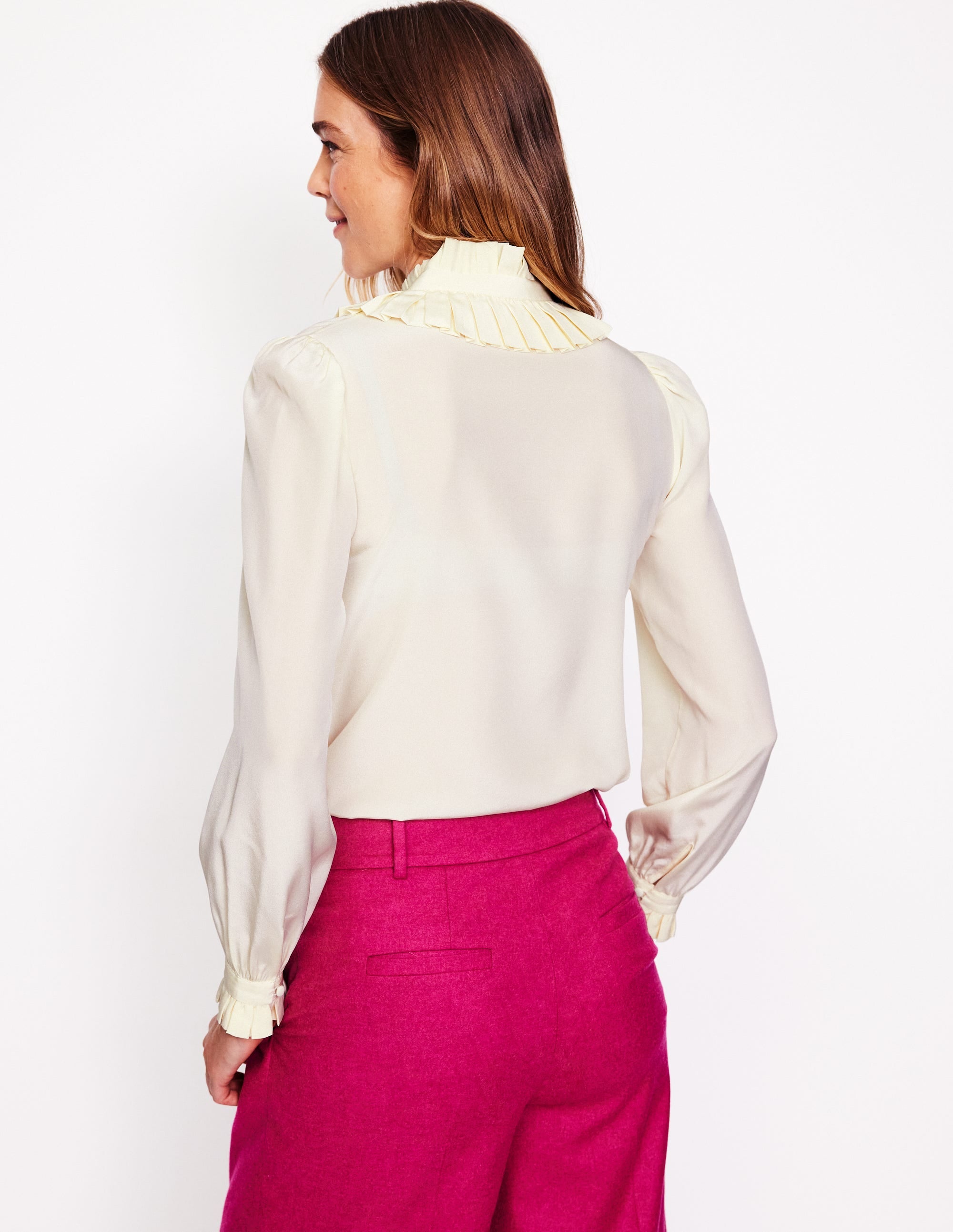 Ruffle Collar Silk Blouse-Ivory - Image 3