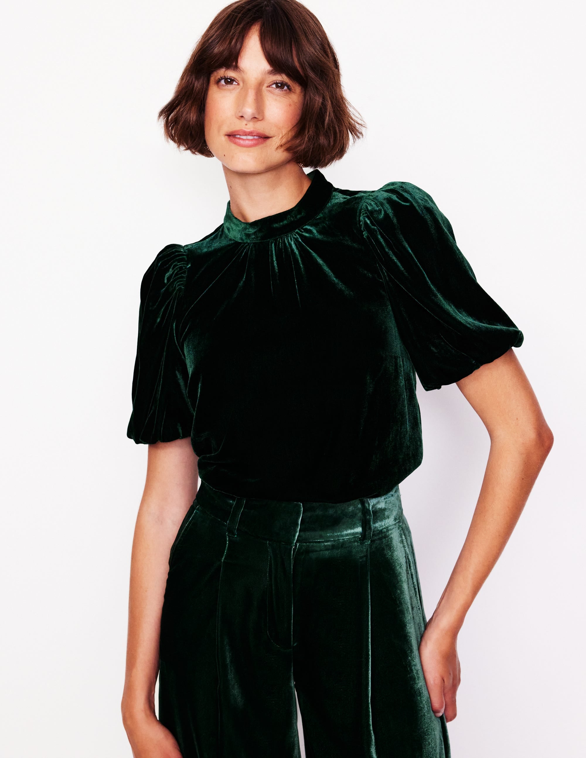 Puff Sleeve Velvet Top-Glade - Image 2