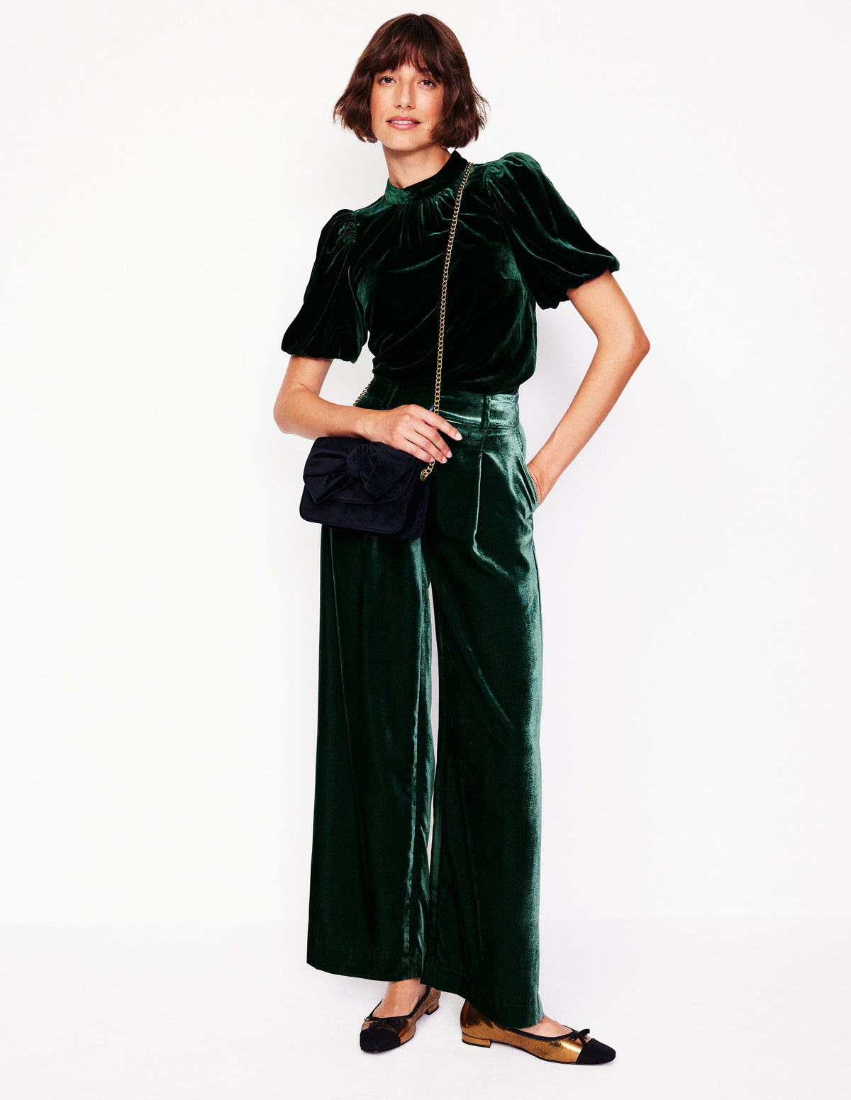 Puff Sleeve Velvet Top-Glade - Image 4