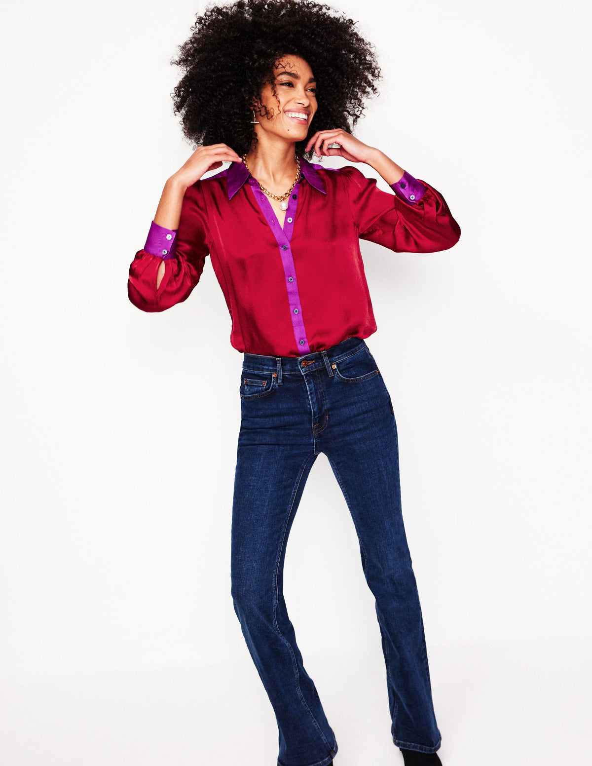Satin Party Shirt-Cabernet Colourblock - Image 4