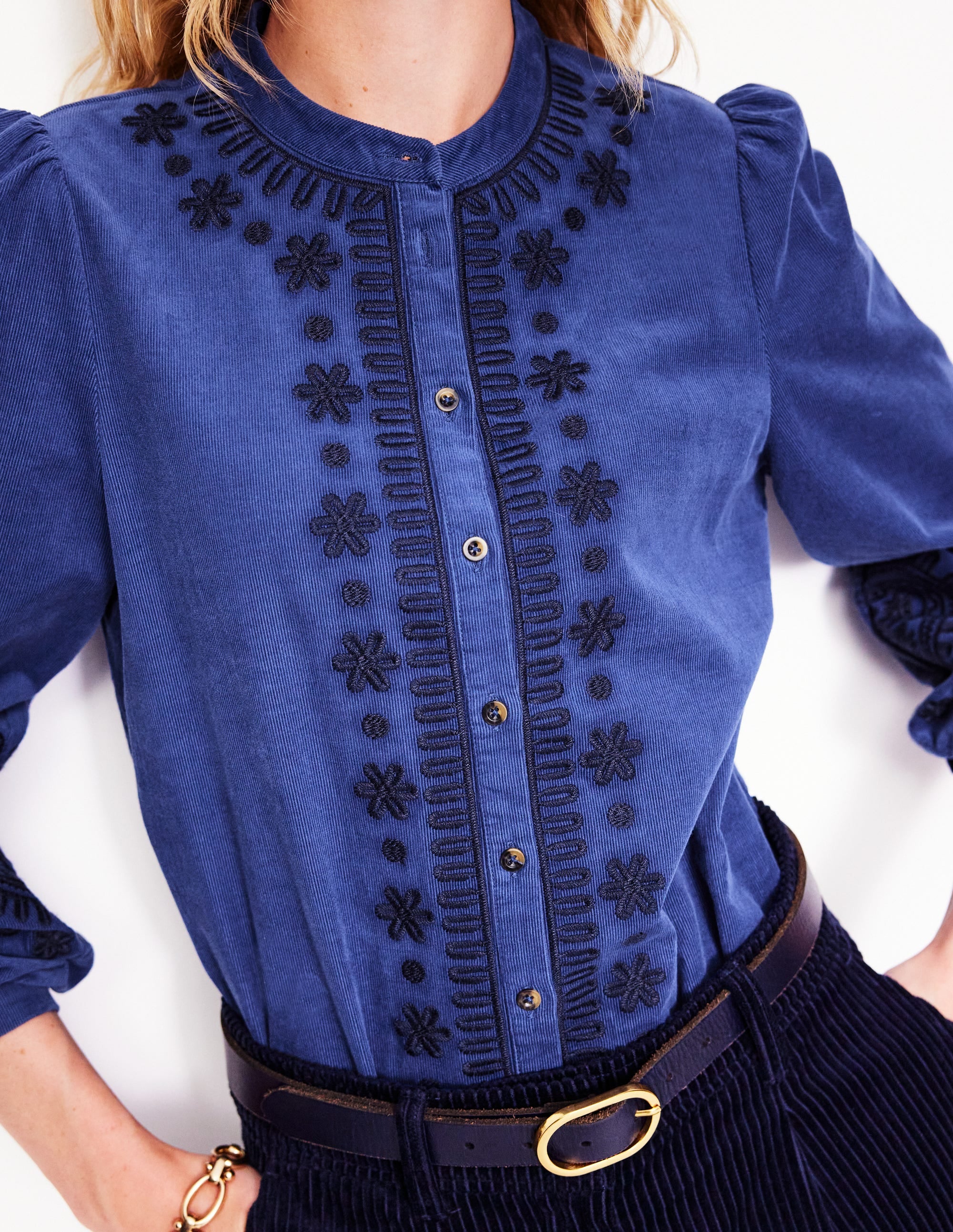 Theodora Cord Blouse-Denim Blue - Image 2
