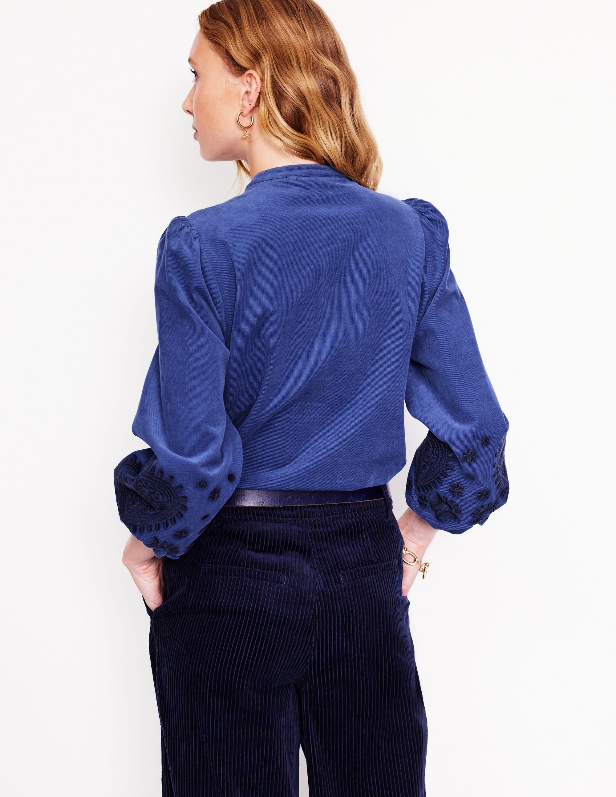 Theodora Cord Blouse-Denim Blue - Image 3